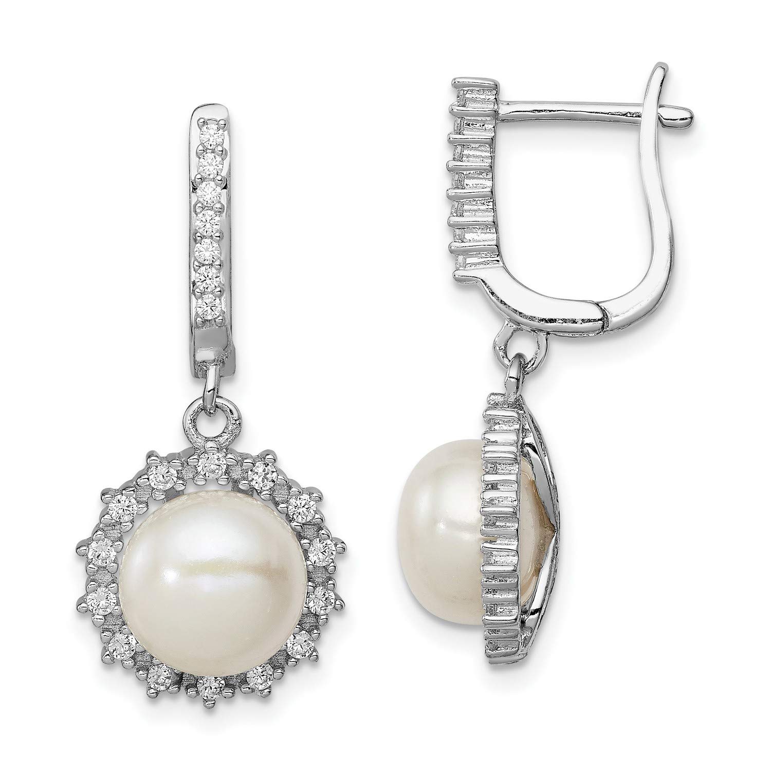 Elegant Sterling Silver 8-9mm Freshwater Cultured Pearl Hoop Dangle Earrings (30x13.5mm) | Perfect for Weddings, Parties & Special Occasions