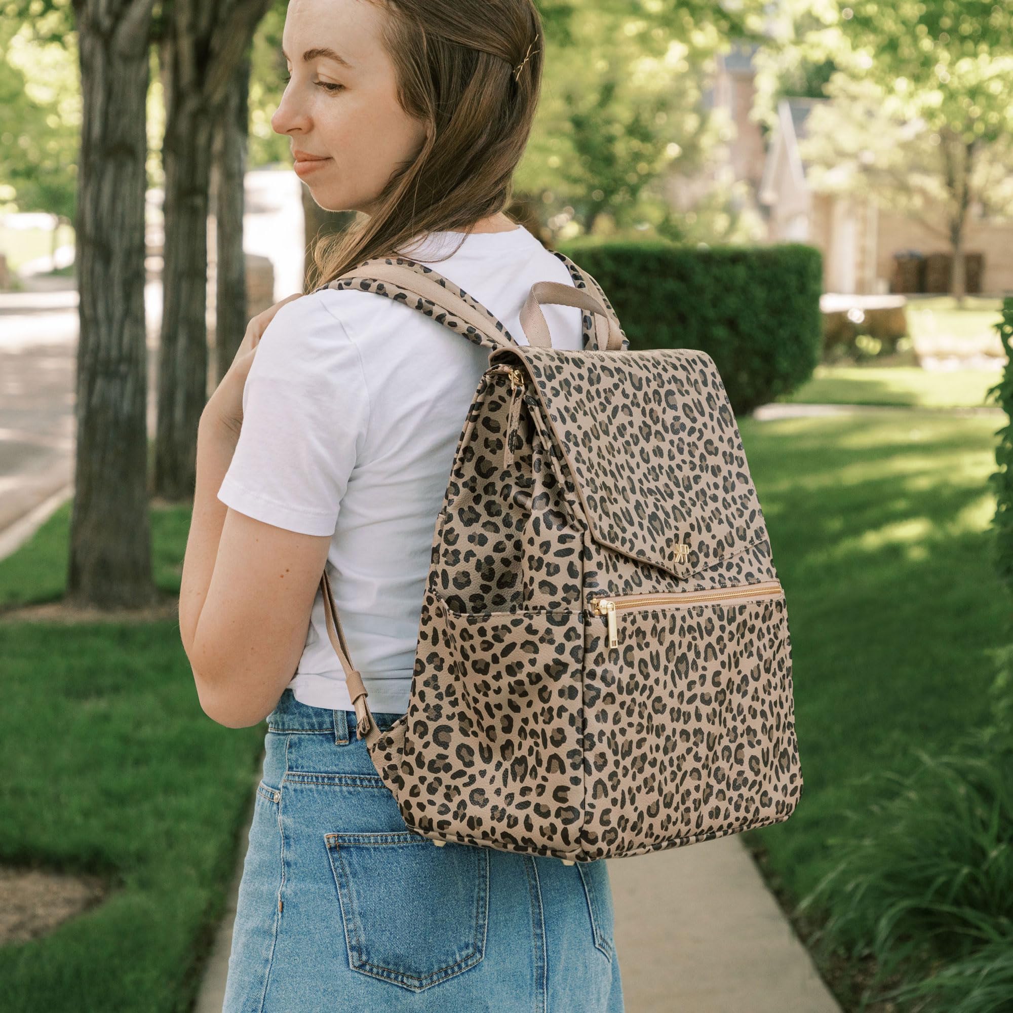 Freshly Picked Classic II Diaper Bag Backpack - Wipeable Vegan Leather Baby Bag with Changing Pad, Convertible Diaper Backpack (Leopard V2) | Perfect for Travel, Daycare & On-the-Go Parents