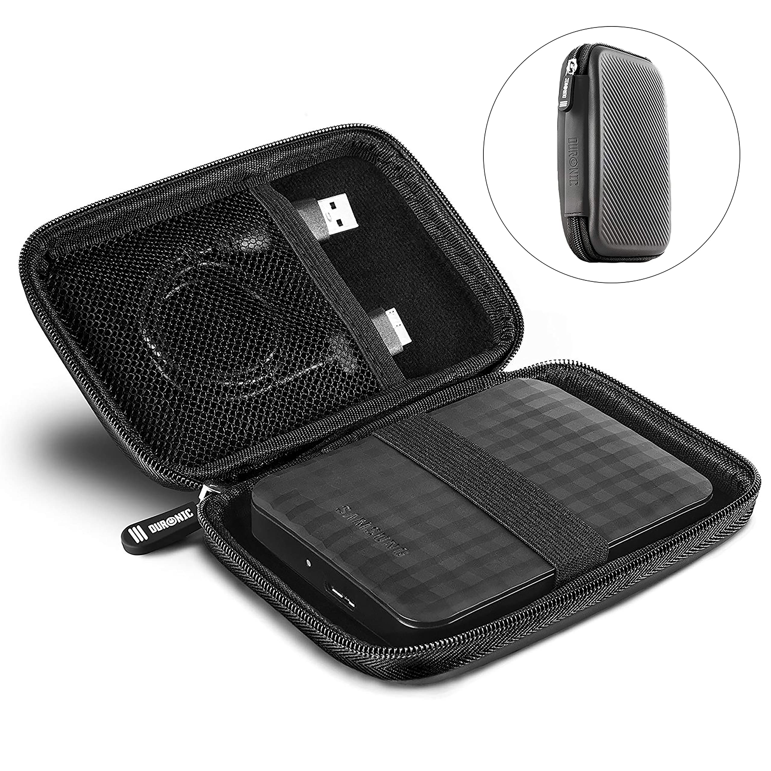 Duronic HDC2/GY Hard Drive Case - Portable EVA Protective Storage Pouch for External Hard Drives & Cables | Lightweight & Durable | Compatible with WD, Toshiba, Seagate, Samsung | Perfect for Travel, Office & Data Backup Protection