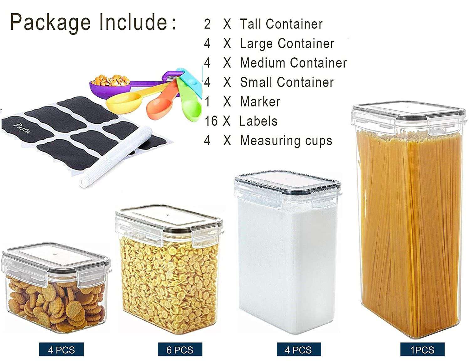 14-Piece Airtight Food Storage Containers Set - BPA-Free Plastic with Secure Locking Black Lids & Labels - Perfect for Kitchen Pantry Organization, Meal Prep, and Leftovers Storage