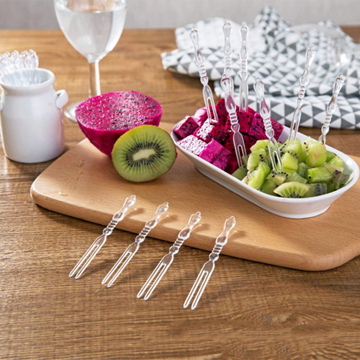 300pcs Disposable Plastic Fruit Forks - 4 Inch Clear Mini Forks for Cocktails, Appetizers, Salads, Cakes & Desserts | Perfect for Parties, Picnics & Catering Events