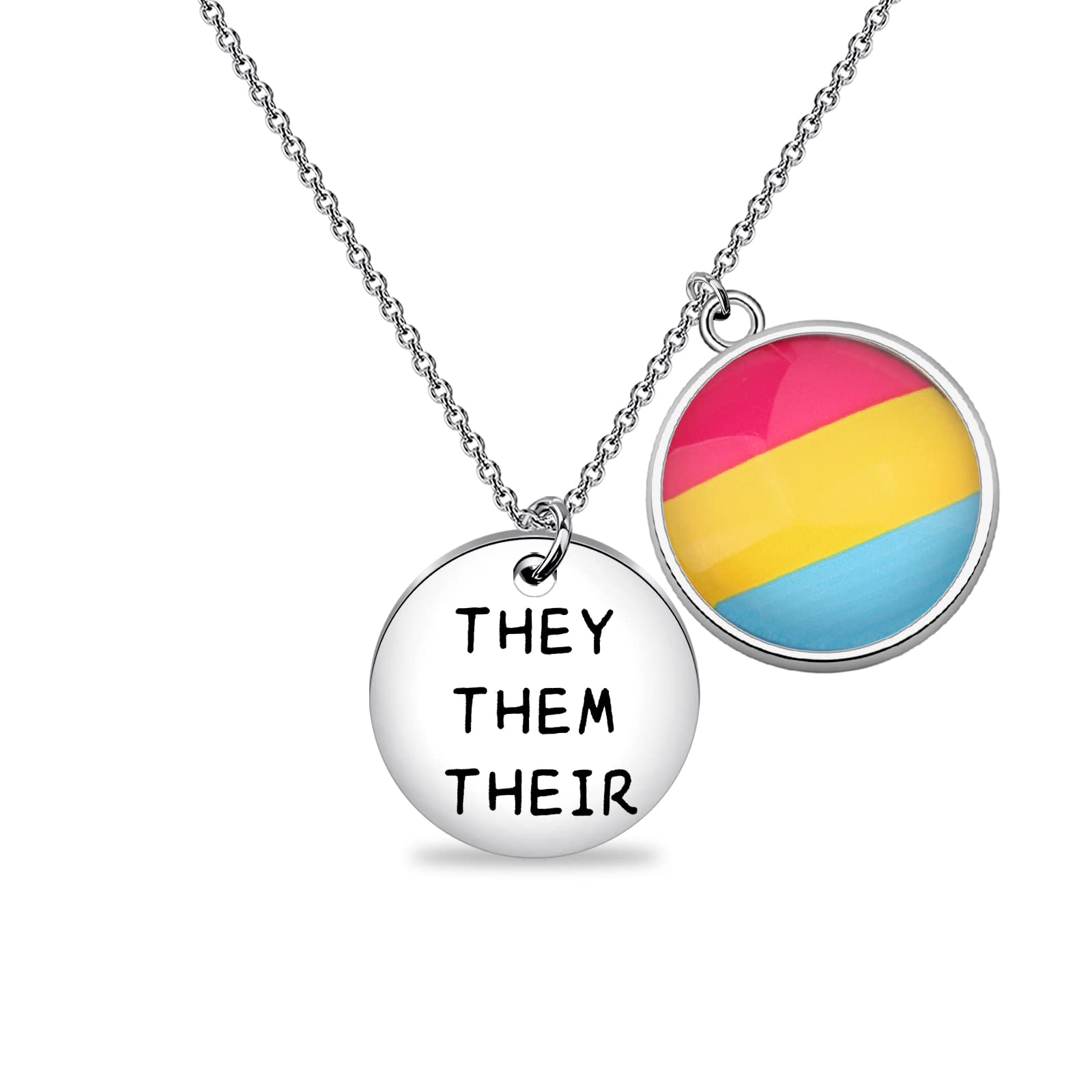 Bobauna They Them Their Rainbow Pride Necklace - LGBTQ+ Gender Pronouns Jewelry for Gay, Bisexual & Transgender Pride - Perfect Gift for Pride Month, Coming Out & Ally Support