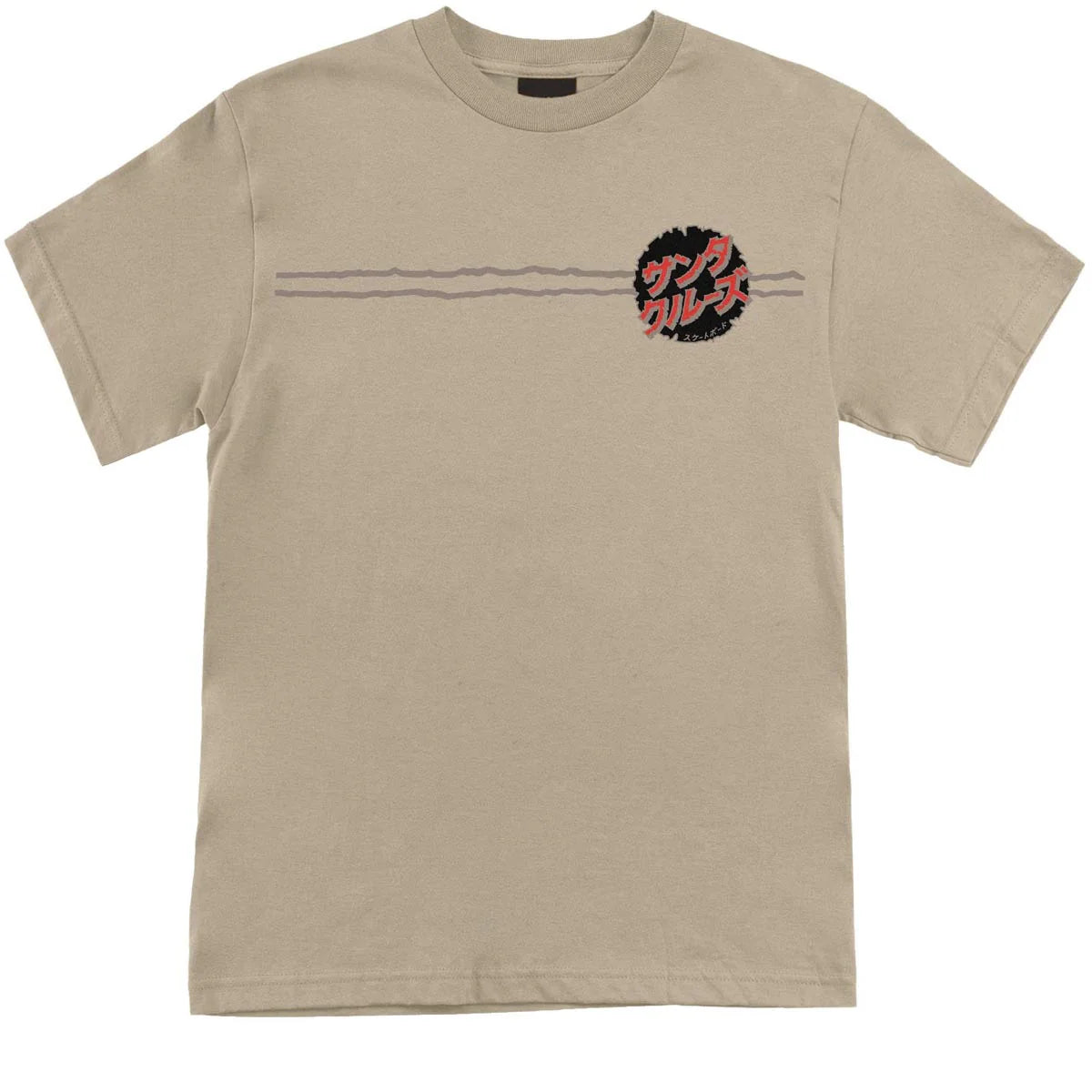 Santa Cruz Godzilla Destroyer Stripes Graphic T-Shirt - Sand Color - Casual Streetwear for Men & Women - Perfect for Skateboarding, Concerts, and Everyday Wear