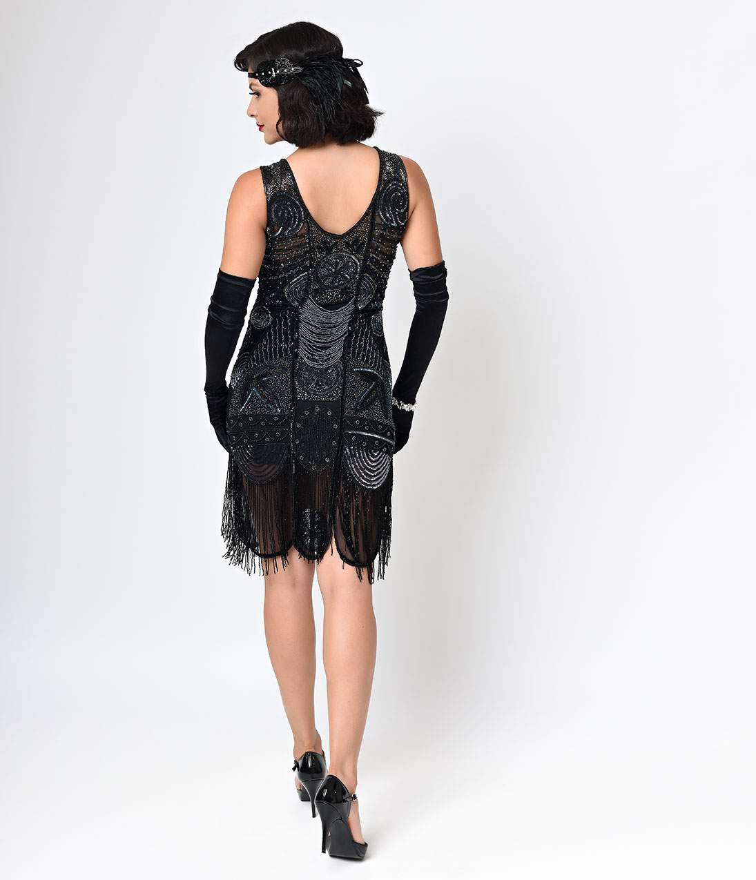 Vintage 1920s Black Beaded Fringe Flapper Dress - Roaring 20s Gatsby Style Evening Gown for Costume Parties, Halloween & Themed Events