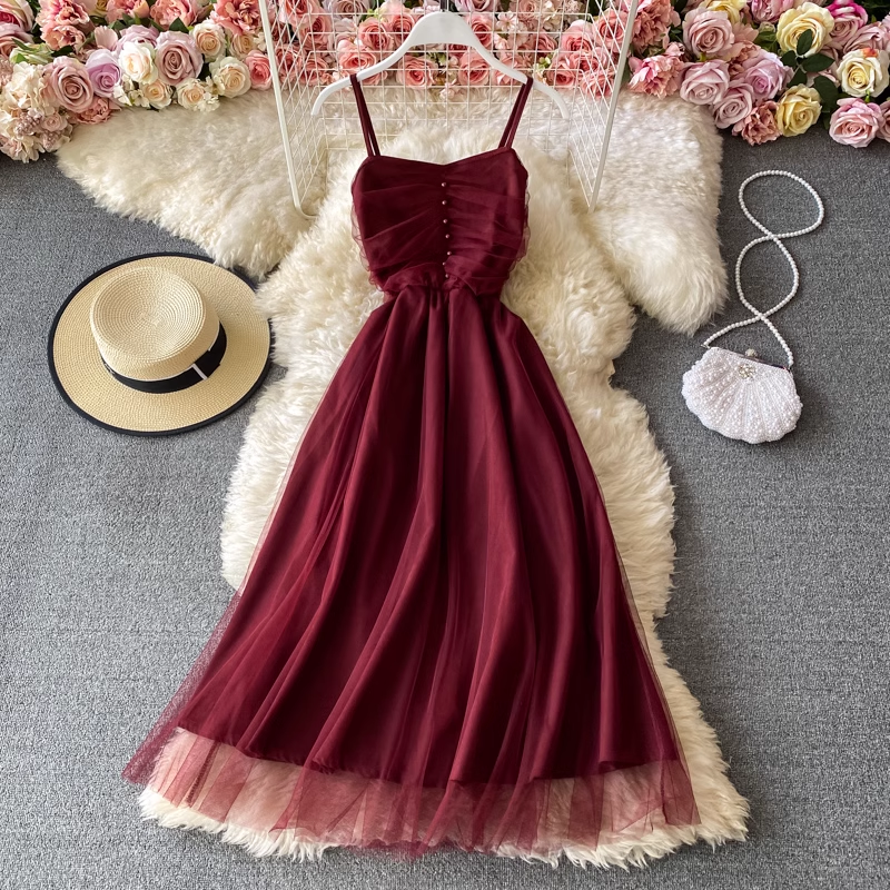 Elegant French Sleeveless Spaghetti Strap Tulle Maxi Dress - Fairy-Inspired Long Formal Gown for Weddings, Prom & Special Occasions