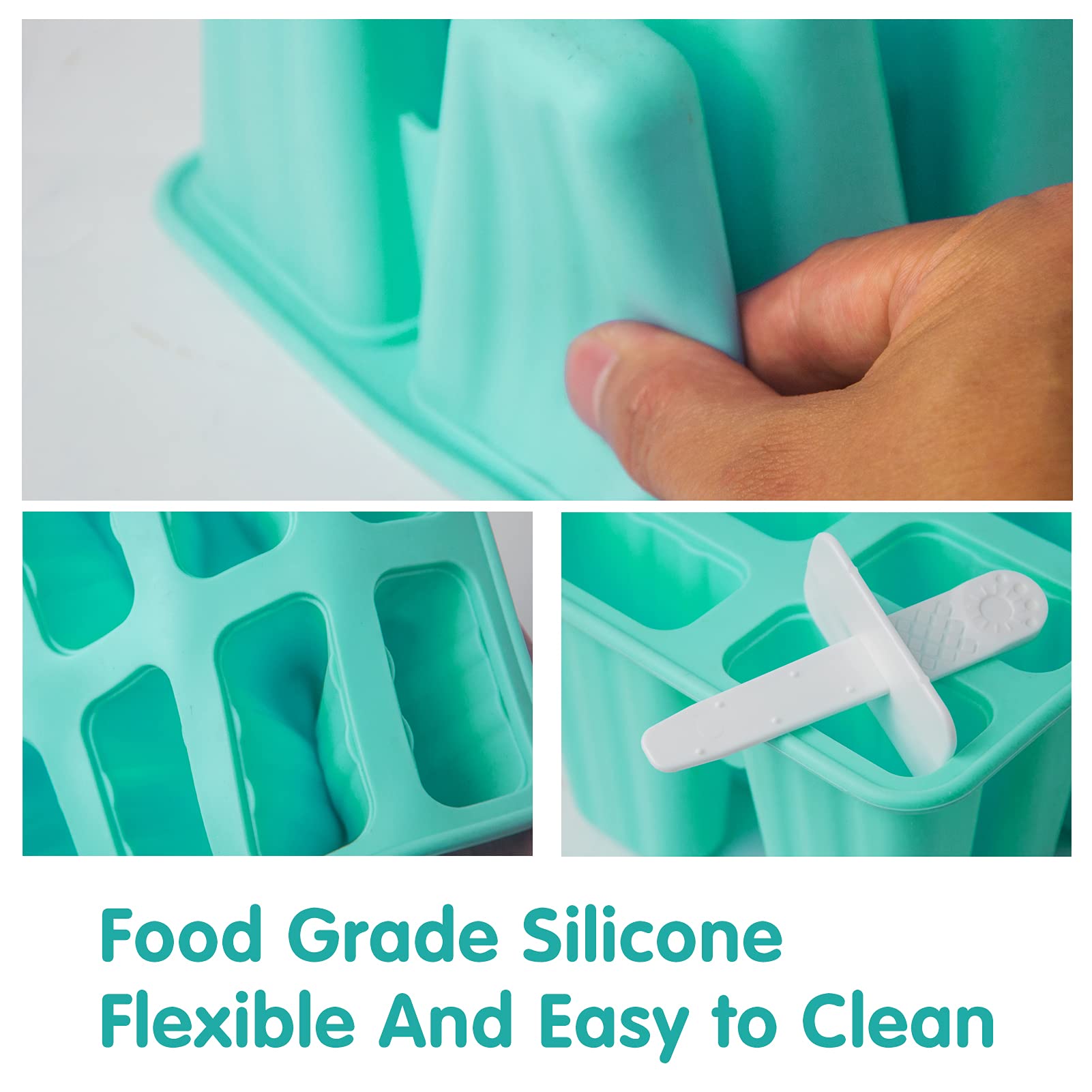 Meajore 12 Cavity BPA-Free Silicone Popsicle Molds - Reusable Ice Pop Maker for Kids & Adults - Perfect for Homemade Frozen Treats, Summer Snacks, and Party Desserts (Green)