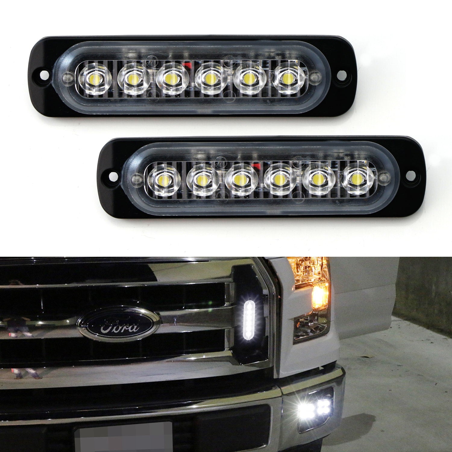 6 LED Flush Mount Daytime Running Lights Kit - DRL for Grille & Bumper Installation | Perfect for Trucks, SUVs & Off-Road Vehicles