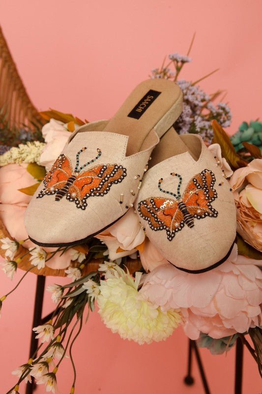 Butterfly Mule Slippers for Women - Comfortable Open Toe House Shoes with Non-Slip Sole - Perfect for Indoor, Lounge, and Spa Wear