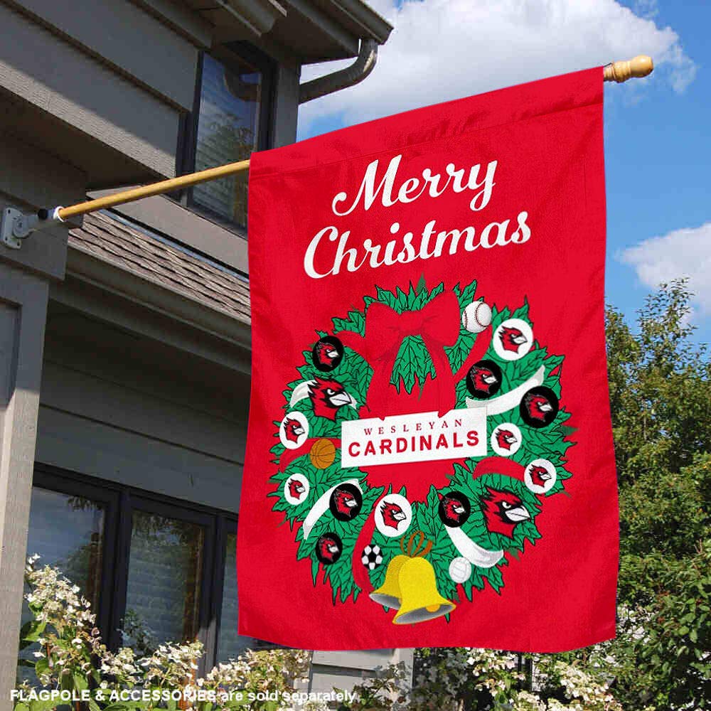 Wesleyan Cardinals Happy Holidays Christmas Banner Flag - Decorative Pennant for College Football Fans, Holiday Parties & Home Decor