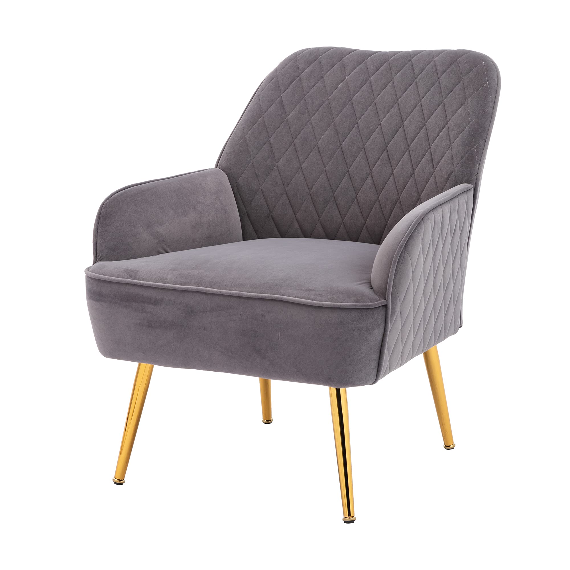 Modern Velvet Accent Chair with Gold Metal Legs - Stylish Living Room, Dining Room, Club Lounge & Bedroom Upholstered Armchair for Leisure & Guests (Gray) | Perfect for Small Spaces, Apartments & Home Offices
