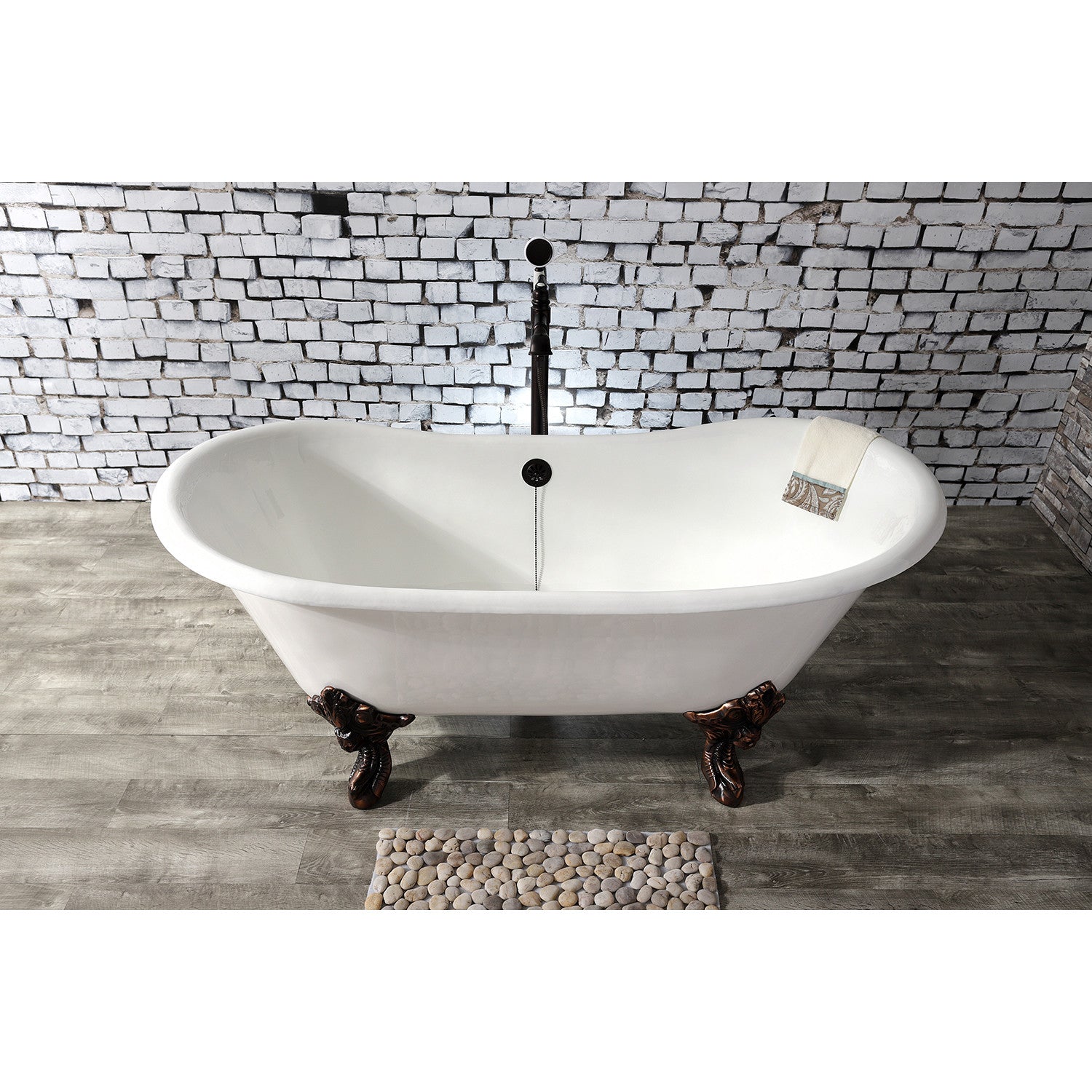 Aqua Eden 67 Inch White Cast Iron Clawfoot Bathtub - Oil Rubbed Bronze Oval Double Slipper Tub (No Faucet Drillings) | Vintage Bathroom Decor, Luxury Soaking Tub for Spa-Like Relaxation at Home