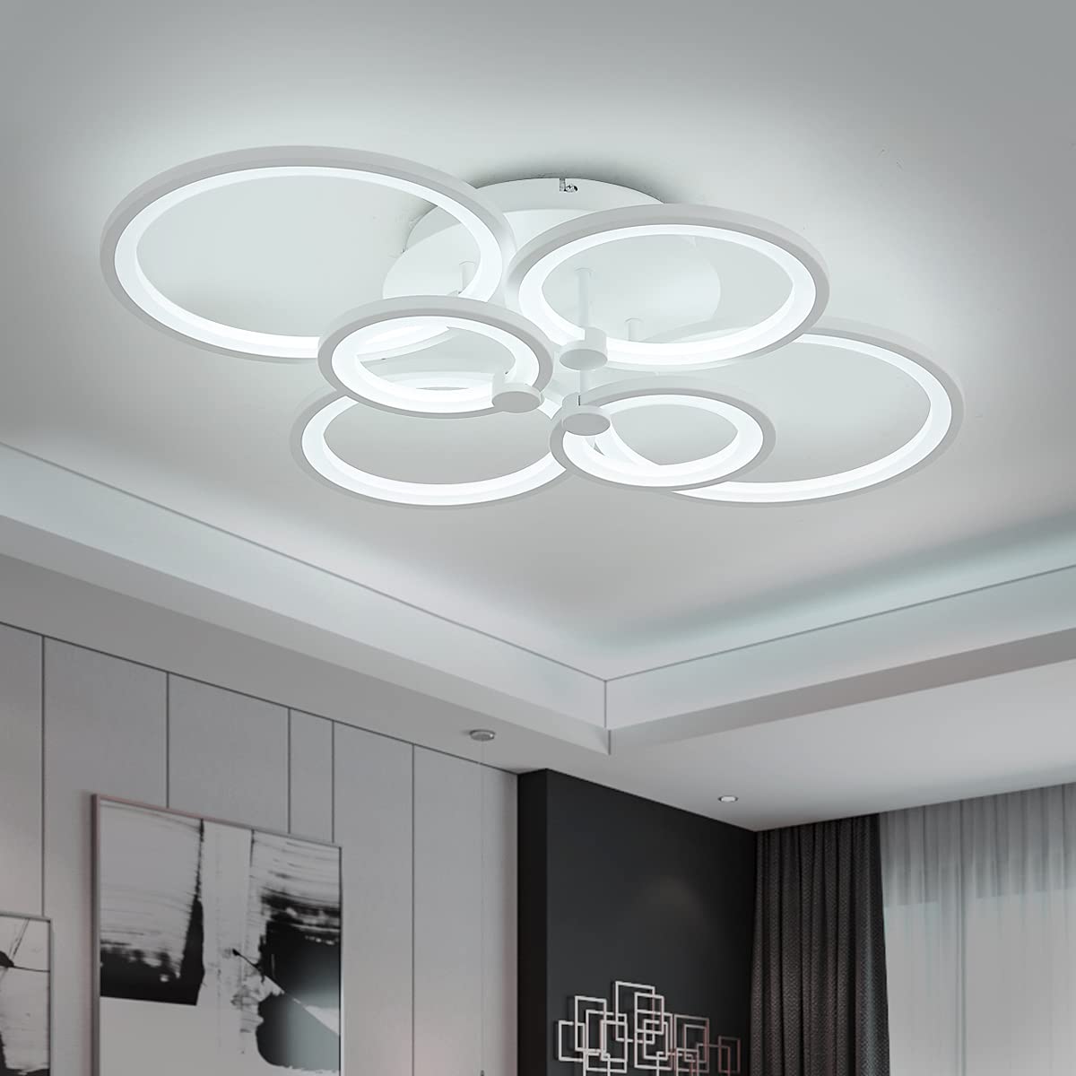 ROYAL PEARL Modern LED Ceiling Light Fixture - 80W Dimmable Flush Mount Chandelier with 6400LM Brightness, 6000K Daylight White - UL Listed for Bedroom, Living Room, Dining Room & Kitchen - Perfect for Ambient Lighting and Home Decor