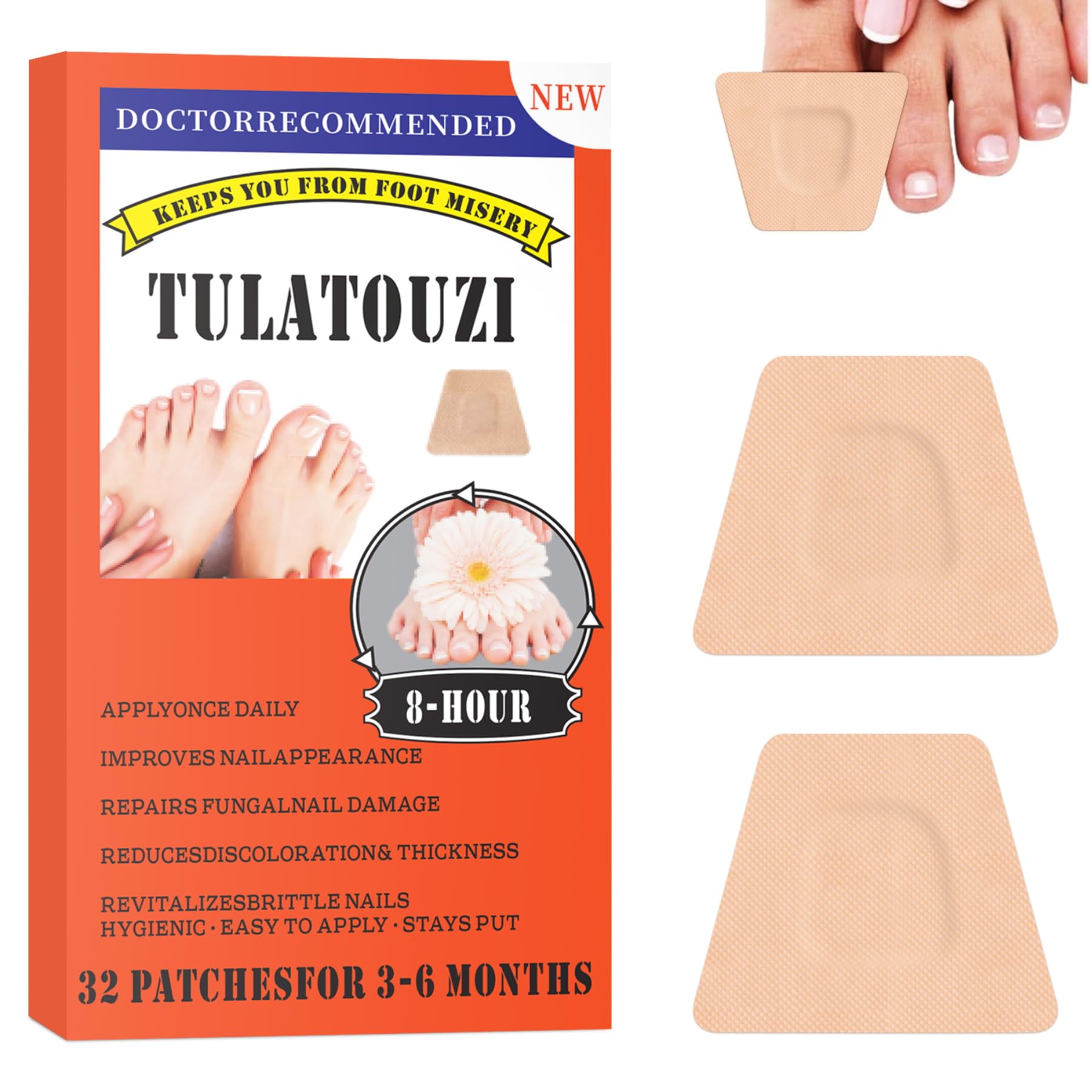 Extra Strength Toenail Fungus Treatment - 32 Pcs Nighttime Renewal Patches for Effective Symptom Relief & Visible Results | Fungal Nail Repair for Athletes, Swimmers & Diabetics