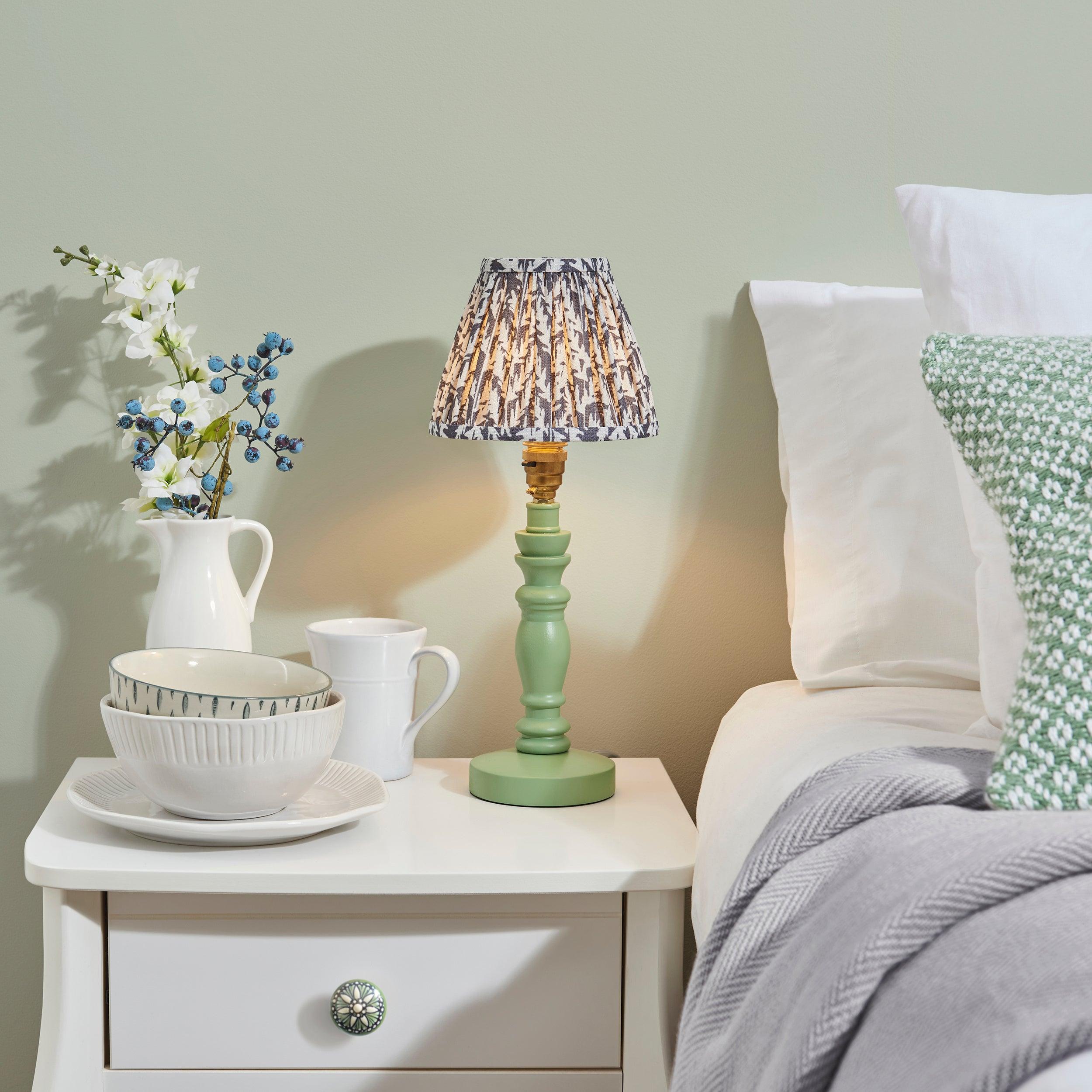 Bibury Green Table Lamp with 16cm Pearl Grey Leaf Shade - Modern Home & Office Lighting for Bedroom, Living Room, Study Desk