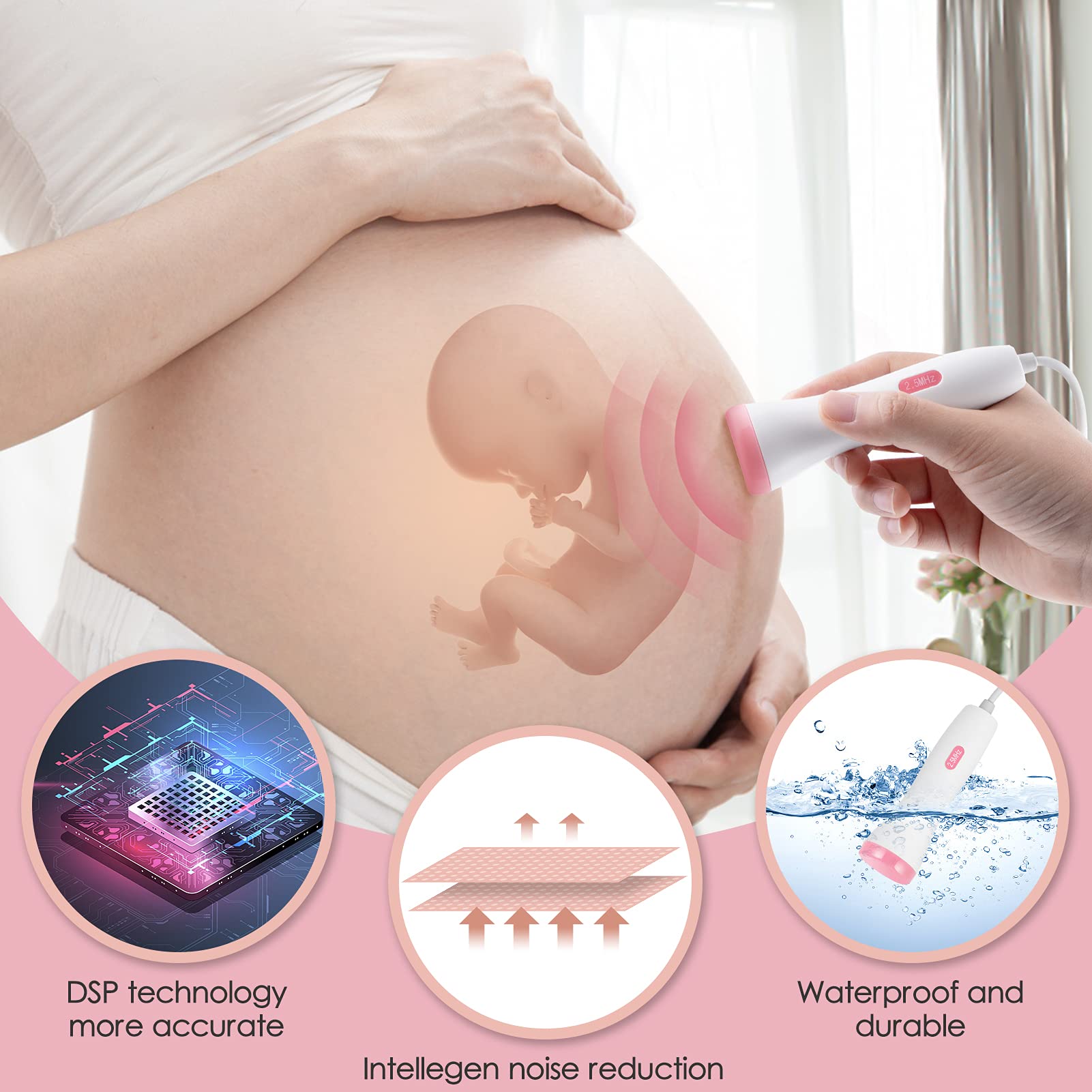 Portable Doppler Fetal Heart Rate Monitor for Pregnancy - Baby Heartbeat Tracker with LCD Display | Home Use & Travel Pregnancy Accessories for Expecting Moms