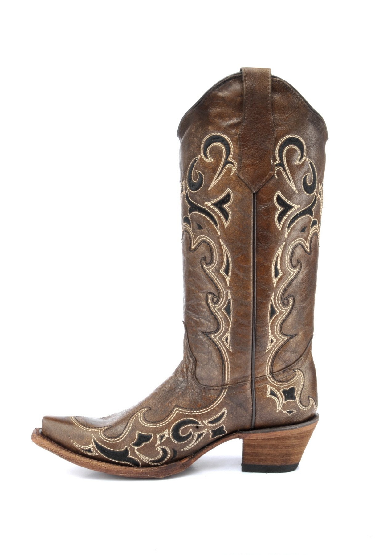 Women's Western Boots with Side Embroidery - Brown/Black Corral Boots for Cowgirl Style | Perfect for Rodeo, Country Dancing & Western Fashion