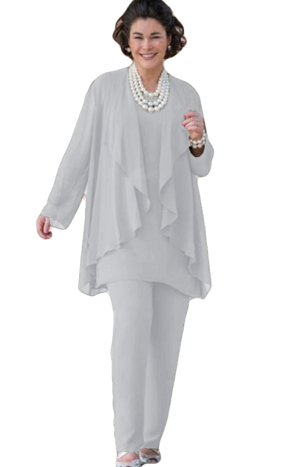 Xixi House Women's 2021 Chiffon Pant Suits - Elegant Elastic Waist Formal Outfit for Mother of The Bride | Perfect for Weddings, Special Occasions & Evening Events