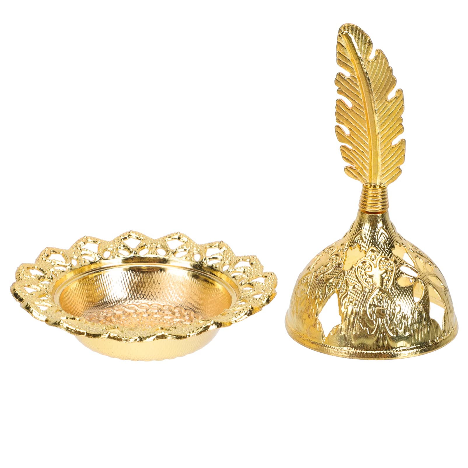 Vintage Chinese Buddha Incense Burner Set - 2Pcs Metal Incense Holder with Wooden Base for Yoga, Meditation, Spa & Home Decor (Golden) | Aromatherapy Accessories for Relaxation & Spiritual Practice