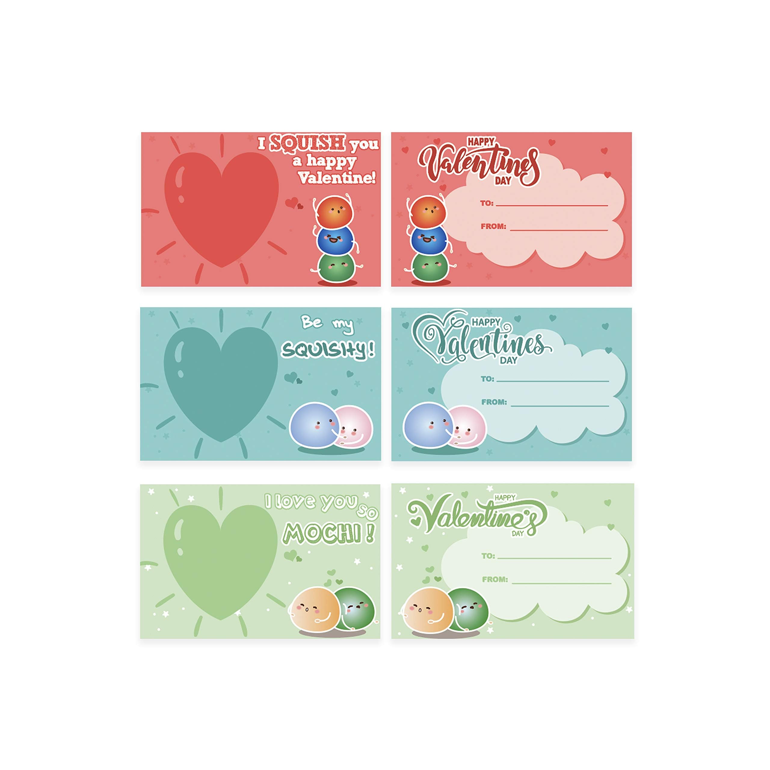 28 Pack Valentine's Day Gift Cards with Adorable Kawaii Mochi Squishy Toys - Perfect for Kids, School Classroom Valentine Exchange, Party Favors & Greeting Cards - Stress Relief & Fun Sensory Play