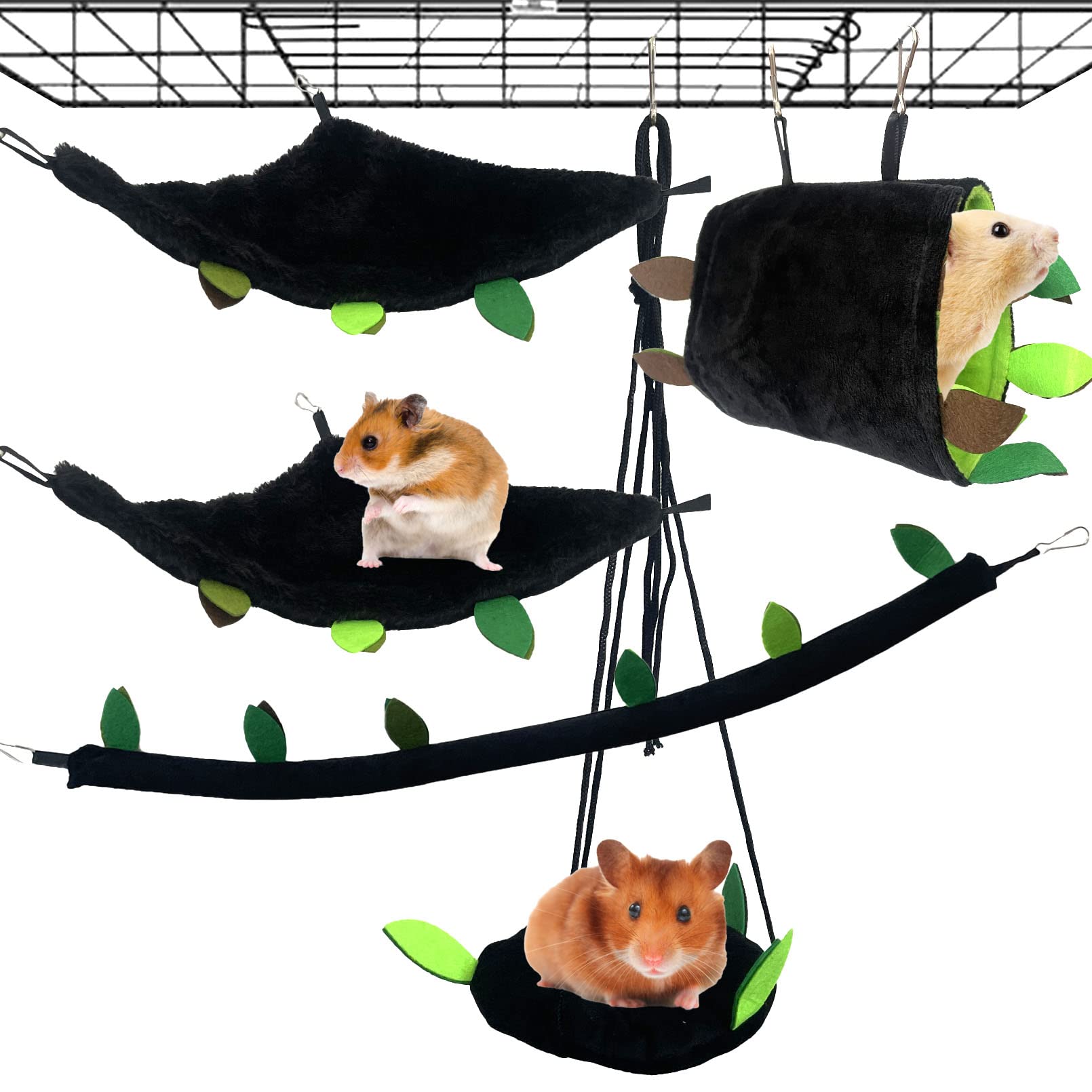 Kathson 5-Piece Small Animal Hammock Set - Hanging Tunnel Swing, Plush Warm Bed for Hamsters, Sugar Gliders, Rats & Squirrels - Perfect for Cage Accessories, Jungle Play & Cozy Sleeping