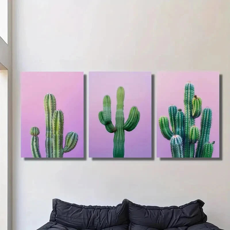 3-Piece Cactus Metal Wall Art Set - Desert Plant Print - Ready to Hang Home Decor for Living Room, Bedroom & Office