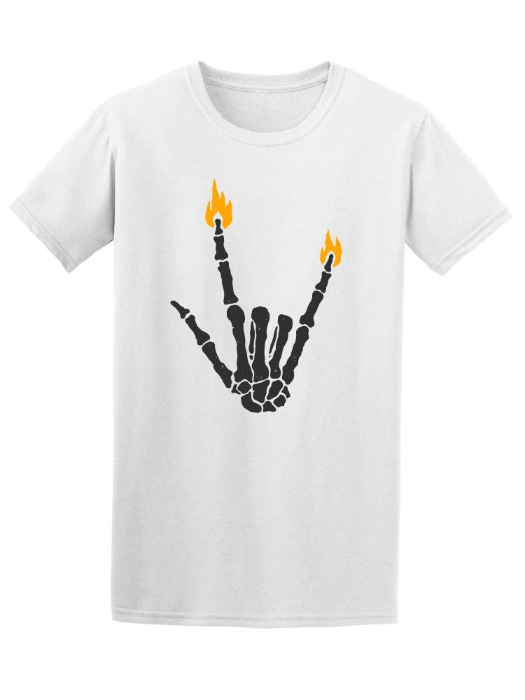 Skeleton Hand Burning Rock Sign T-Shirt for Men - White | Gothic Streetwear, Halloween Costume, Rock Band Merch