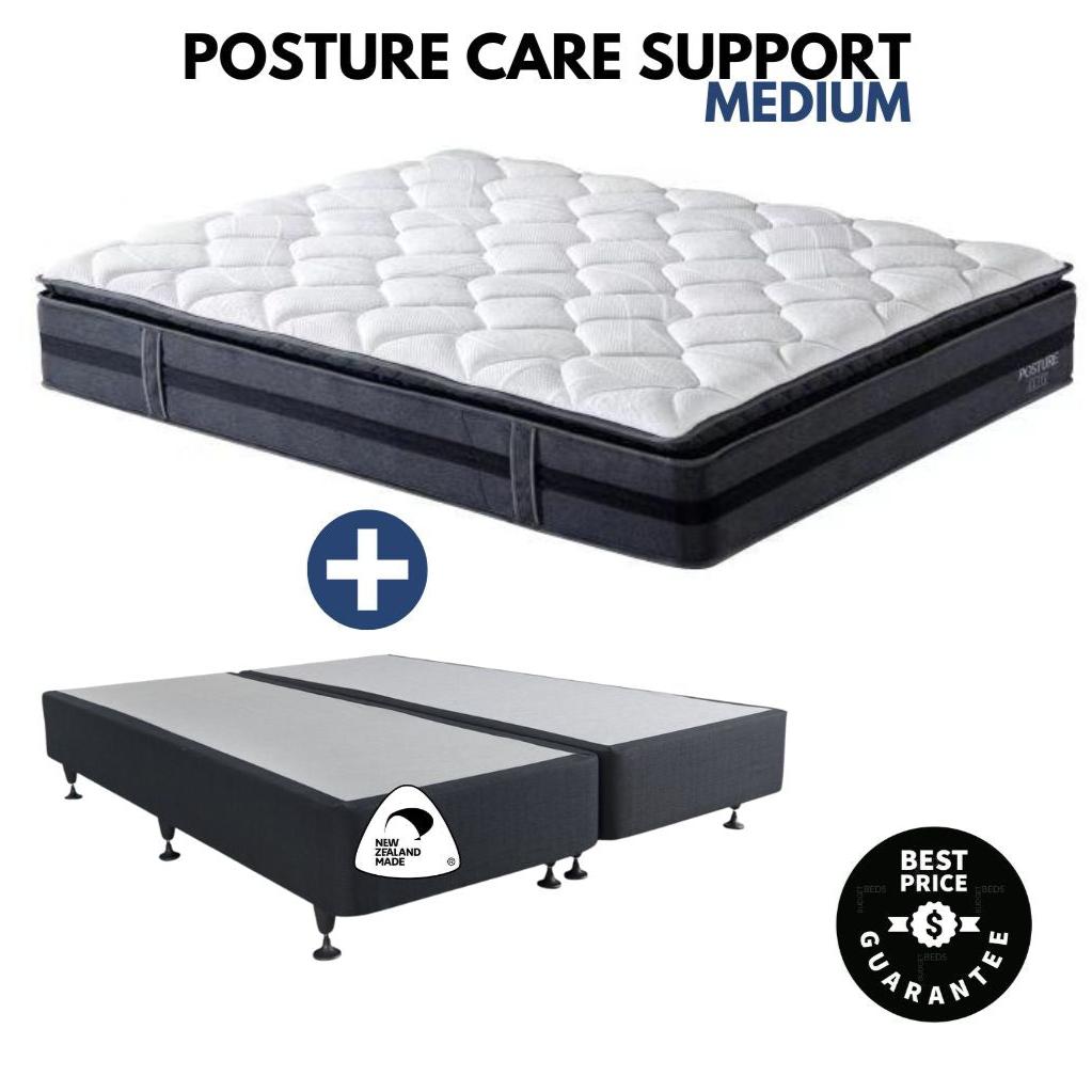 Posture Care Support Medium Mattress & Base - King Size for Back Pain Relief & Spinal Alignment - Perfect for Bedroom, Guest Room, and Home Office Use