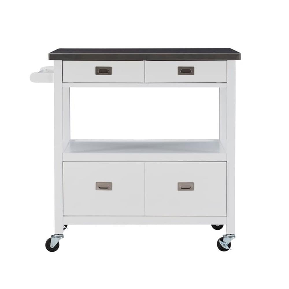 Glossy White Transitional Wood Kitchen Cart - Rolling Island with Storage for Small Spaces, Perfect for Dining & Food Prep