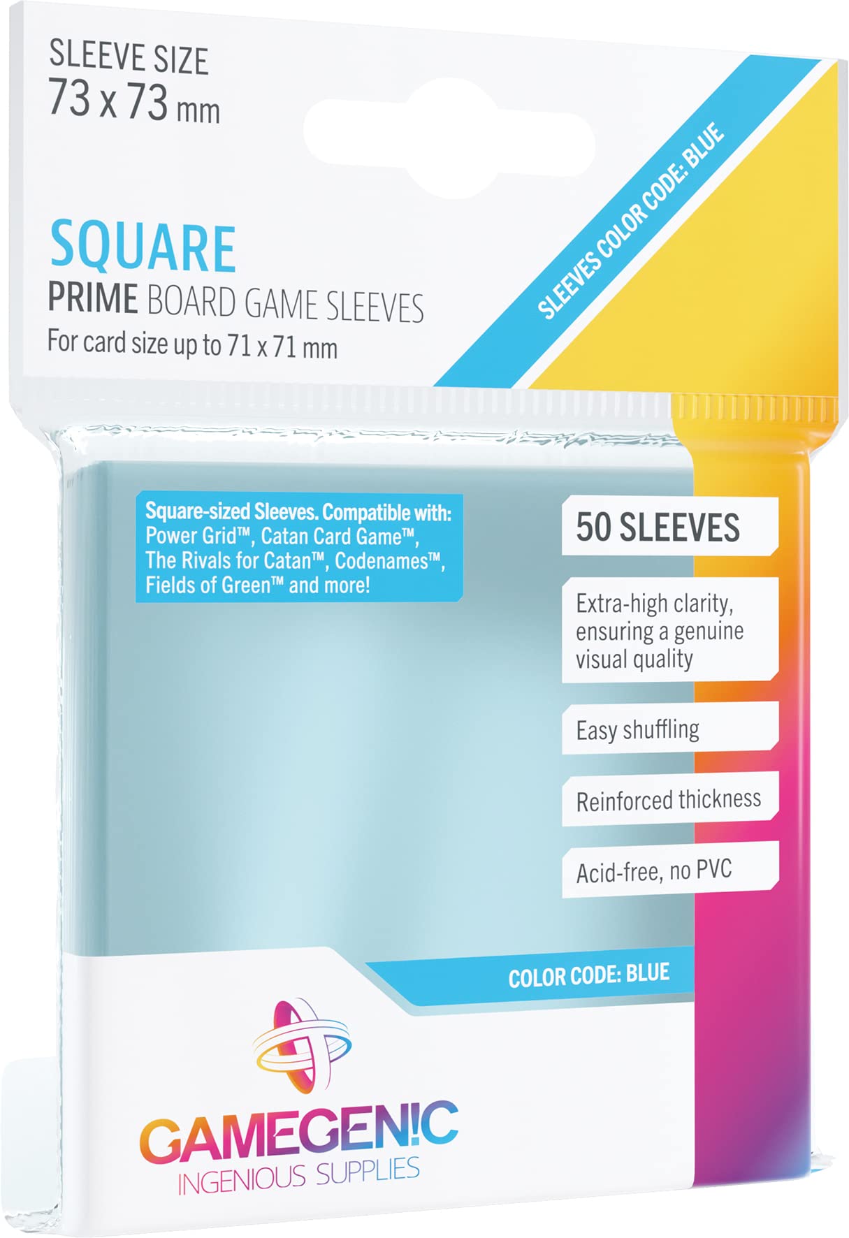 Gamegenic Prime Square Card Sleeves 50CT - 71mm x 71mm Smooth Protective Sleeves for Catan, Rivals for Catan, Codenames & Power Grid | Perfect for Board Game Protection & Card Collection Storage