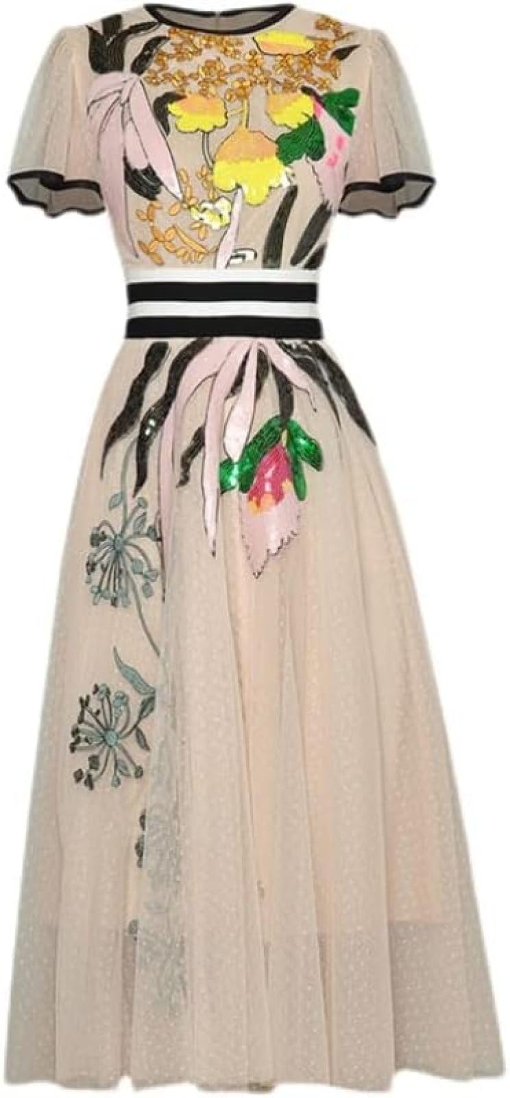 Vintage Elegant Summer Women's Midi Dress with Embroidery & Lace Patchwork - Pink Party & Streetwear Fashion for Casual Outings, Date Nights & Special Occasions