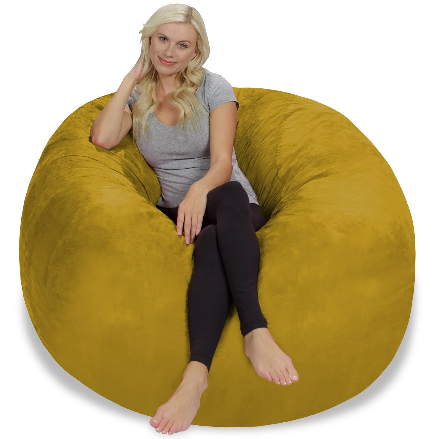 Chill Sack 5' Giant Memory Foam Bean Bag Chair - Soft Microfiber Cover (Bright Yellow) - Perfect for Living Rooms, Game Rooms & Dorm Lounging