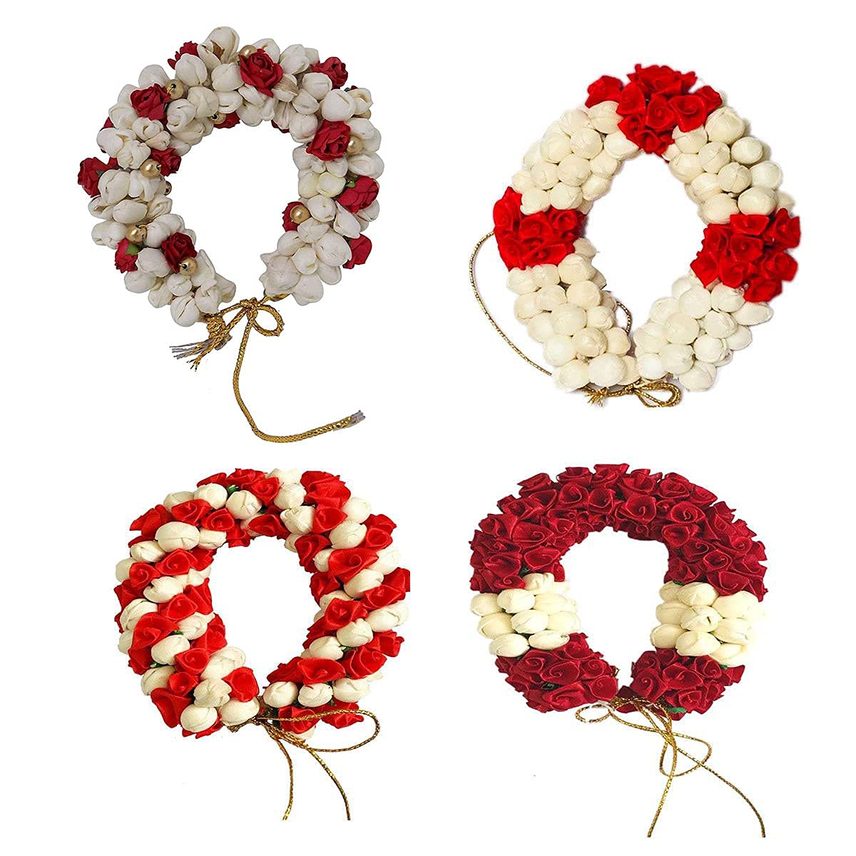 GadinFashion™ 4-Pack Multicolor Mogra Flower Hair Gajra for Girls - Traditional Indian Hair Accessories for Weddings, Parties & Festivals