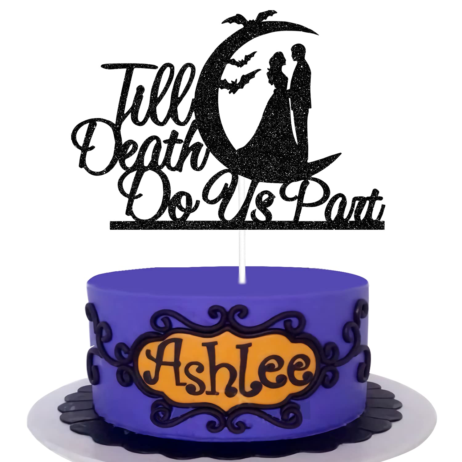 Halloween 'Till Death Do Us Part' Cake Topper - Spooky Wedding & Bachelorette Party Decoration - Funny Black Cake Decor for Halloween Bridal Showers & Gothic Weddings - Perfect for Halloween Themed Celebrations & Dark Romance Events