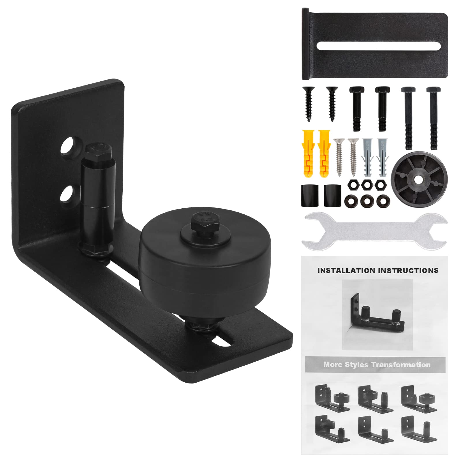 Adjustable Sliding Door Floor Guide with Screws - 8 Versatile Options for All Barn & Sliding Doors (Black) - Perfect for Stable, Garage & Home Use