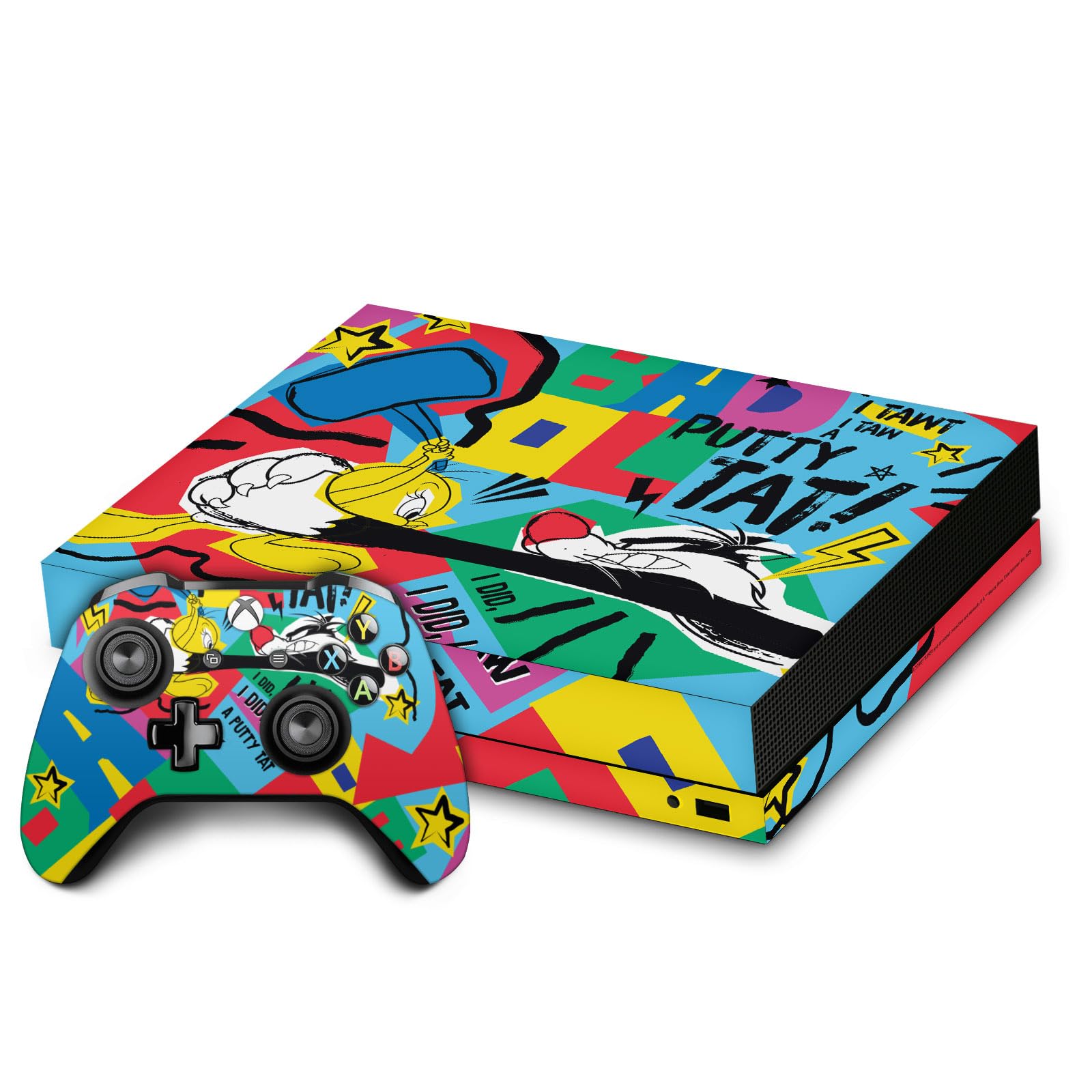 Official Looney Tunes Tweety & Sylvester Vinyl Skin Sticker for Xbox One X Console & Controller Bundle - Durable Game Decal with Licensed Graphics - Perfect for Gaming Setups & Collectors