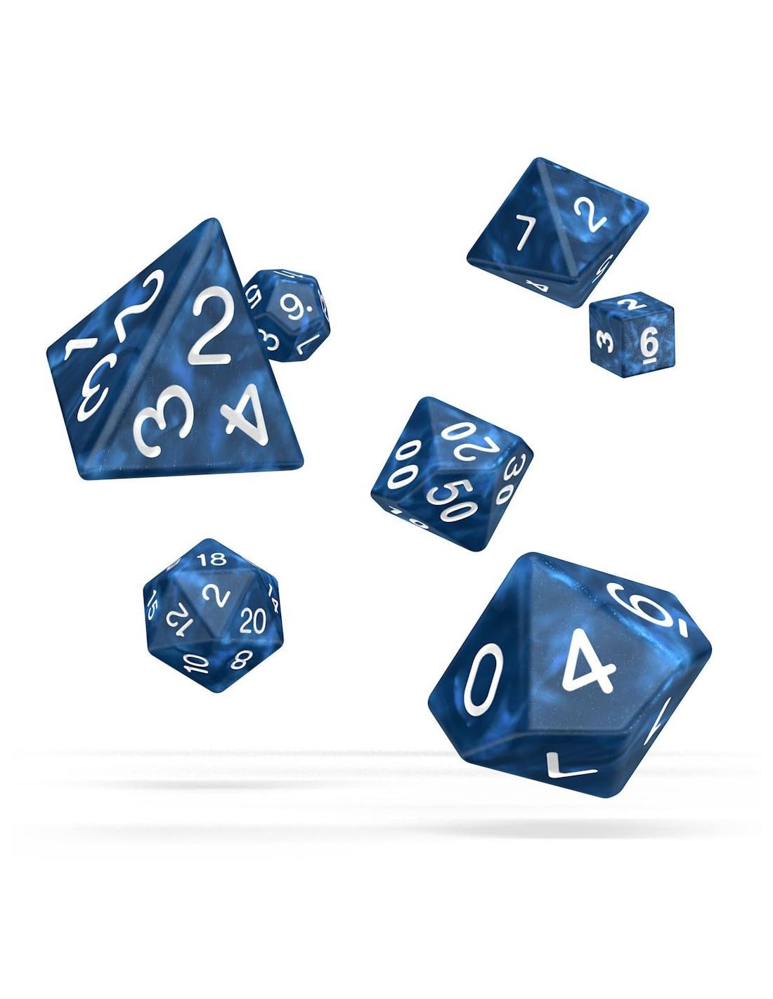 Premium Oakie Doakie RPG Dice Set - 7 Blue Marble Polyhedral Dice for D&D, Pathfinder & Tabletop Gaming - Perfect for Adventurers & Game Masters