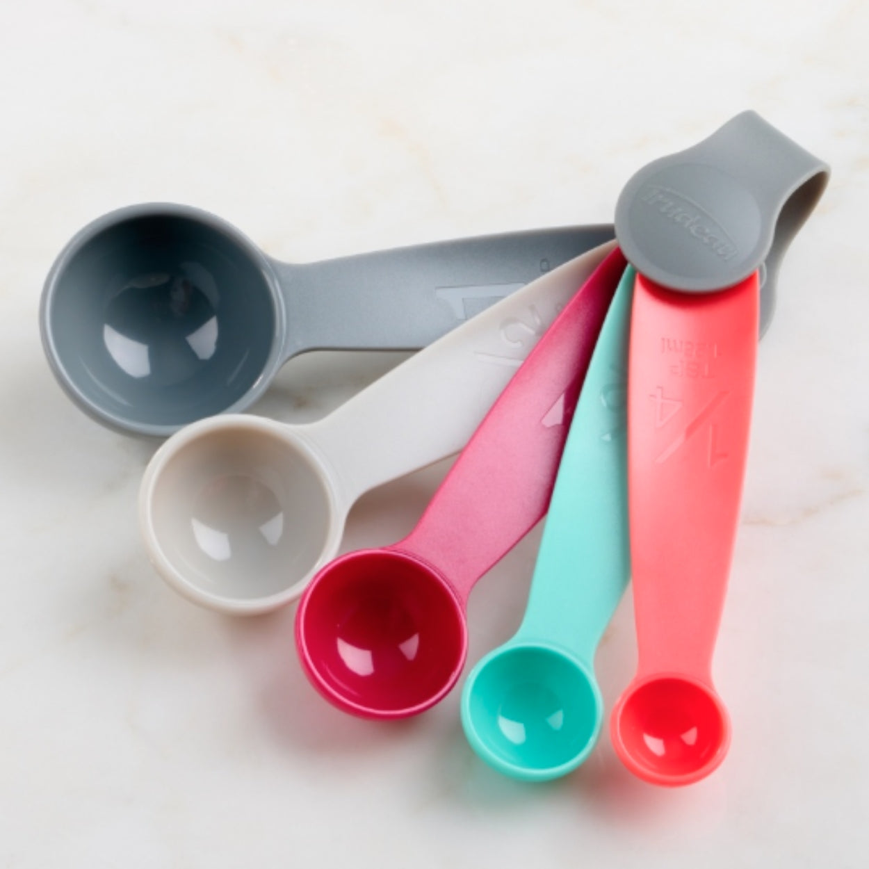 Premium 5-Piece Measuring Spoon Set by Trudeau - Colorful Assorted Colors for Baking, Cooking & Meal Prep - Durable Stainless Steel Kitchen Essentials