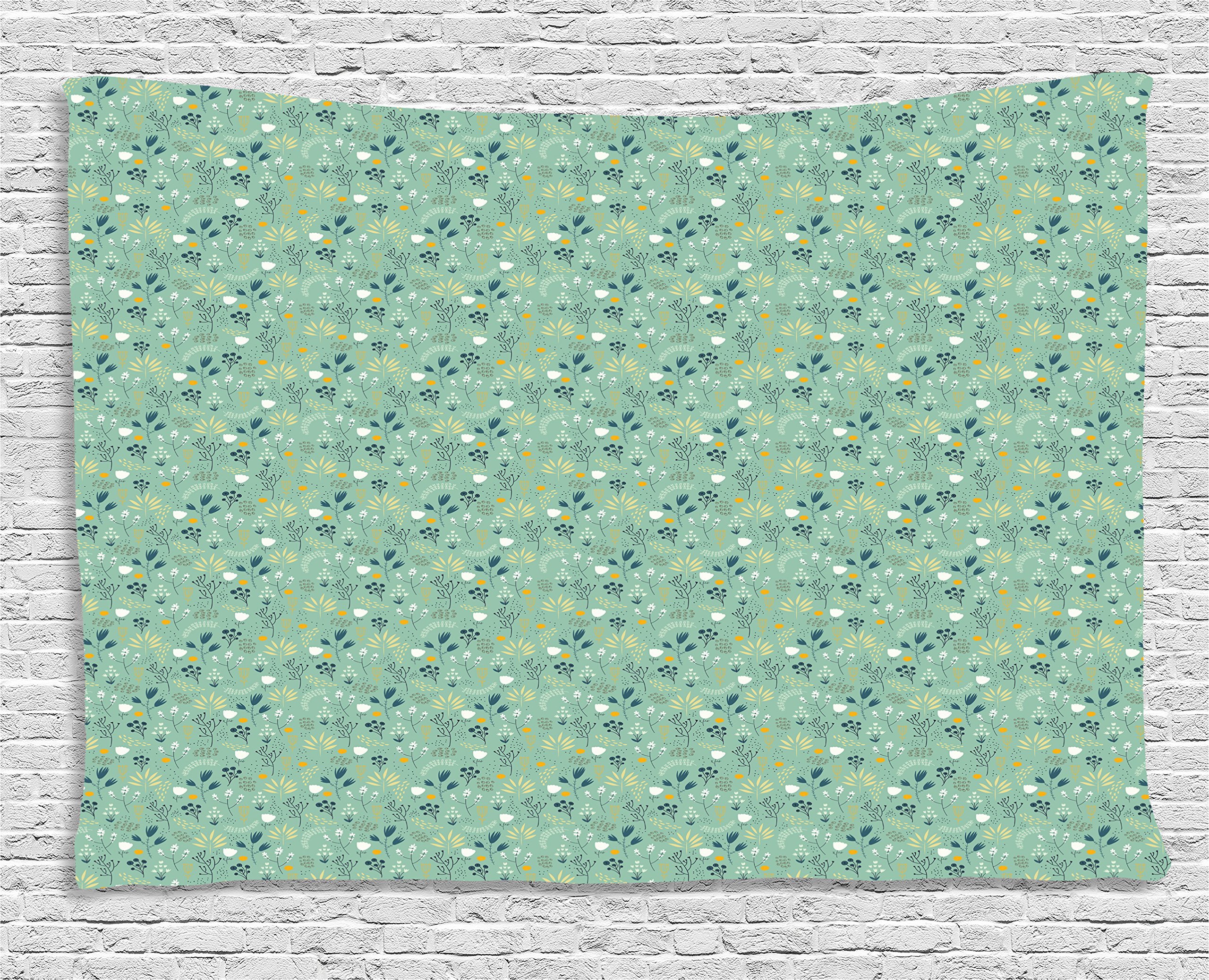 Ambesonne Floral Tapestry Wall Hanging - 80x60 Inch Spring Summer Leaves Tulips Design in Turquoise Teal Marigold - Perfect for Bedroom, Living Room, Dorm Decor & Bohemian Home Aesthetics