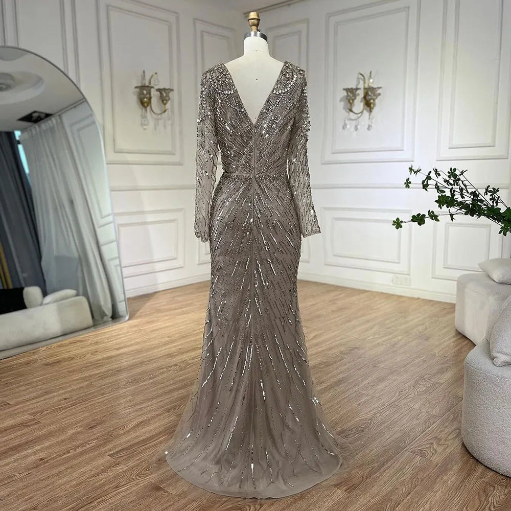 Luxury Designer Arabic Turquoise Mermaid Evening Gown with High Slit - LA72007 for Prom, Wedding, and Formal Events