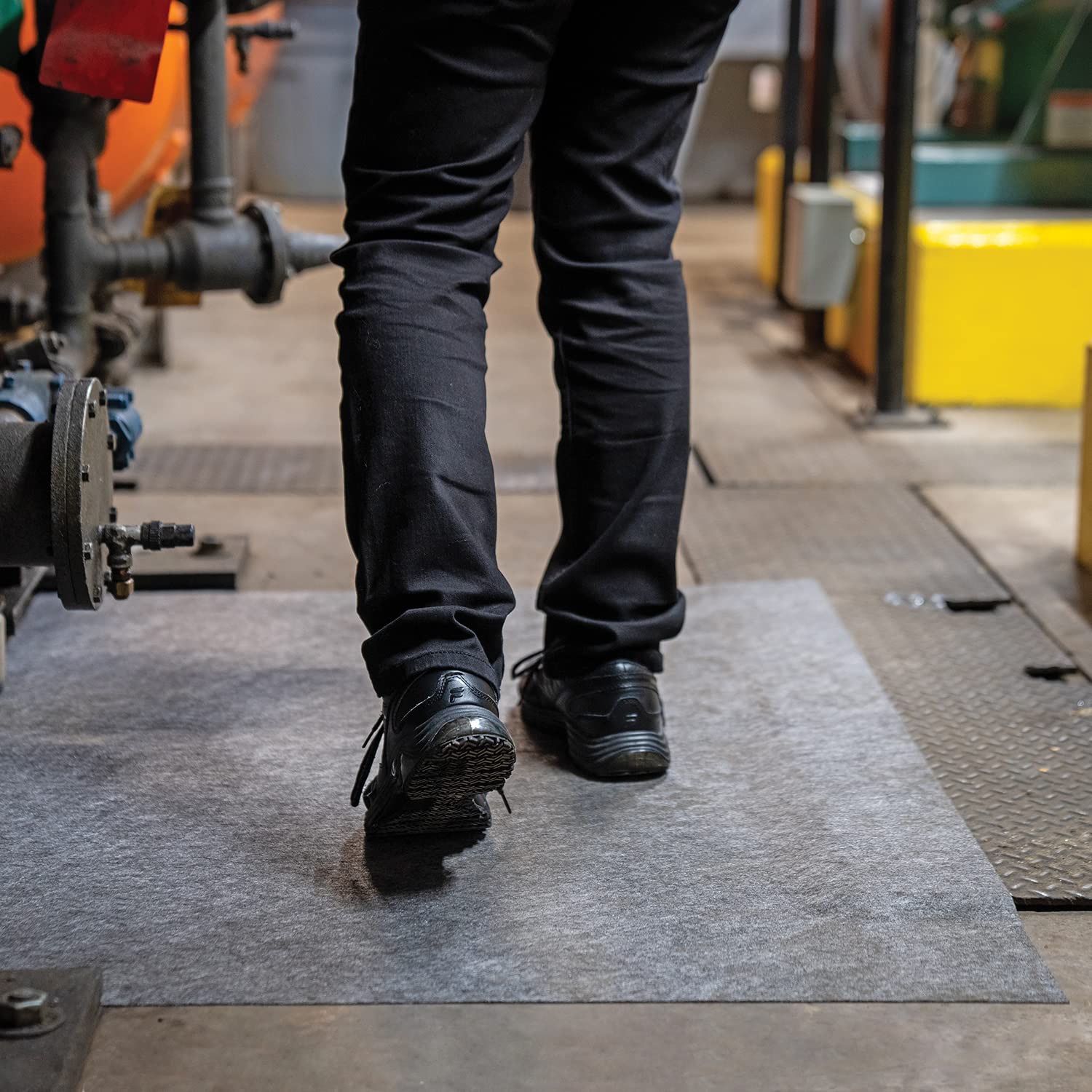 GRP48200-GY Industrial Non-Slip Floor Mat Runner - 4' x 100' Gray Adhesive Backed Entrance Mat for Warehouses, Factories & High-Traffic Areas | Durable Safety Matting for Wet/Slippery Floors