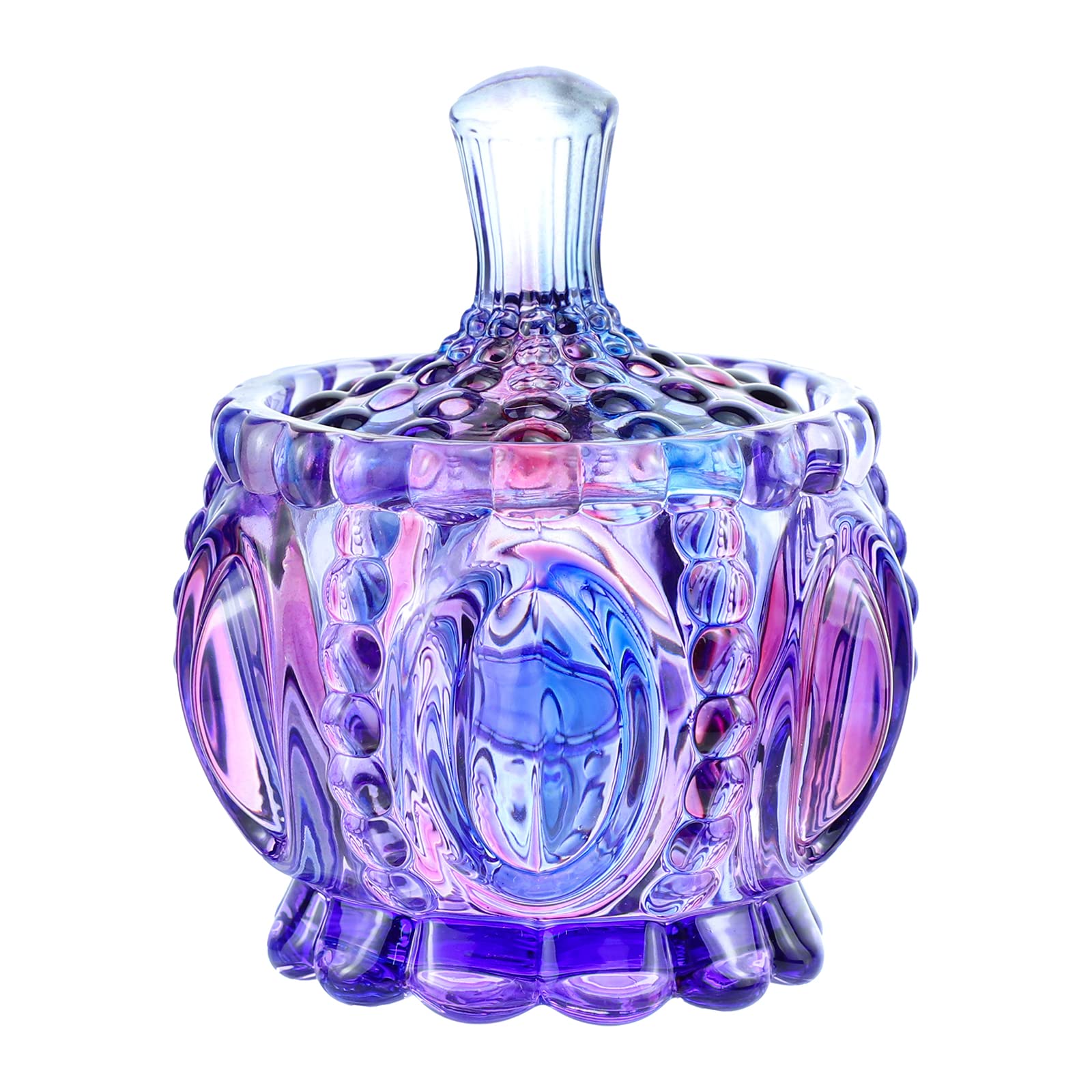 Royal Embossed Clear Glass Apothecary Jar with Lid - 7oz Candy, Jewelry & Food Storage Container - Wedding Buffet, Home Decor, Kitchen Organization (Pumpkin, Purple)