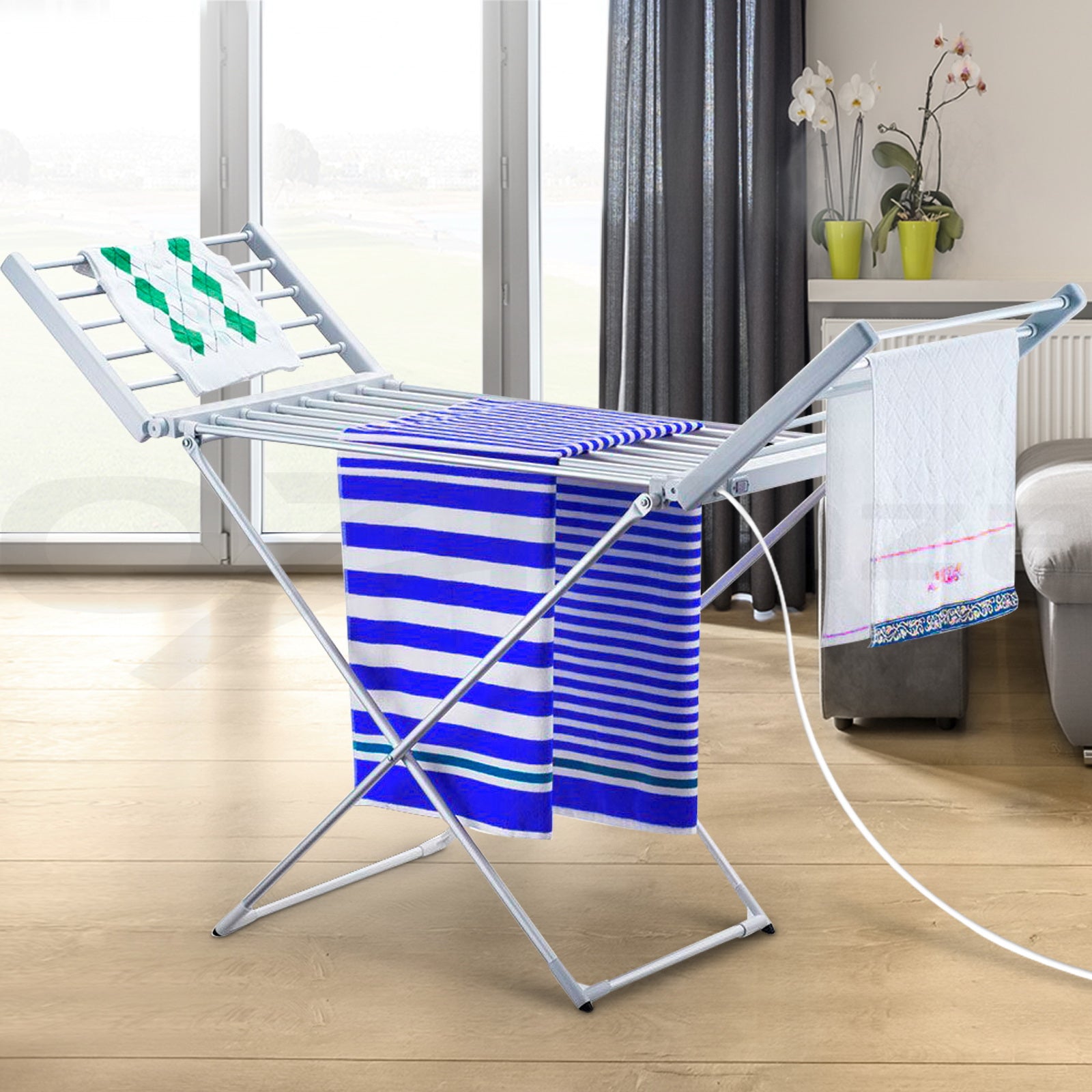 Devanti 18-Bar Electric Heated Towel Rail - Freestanding Bathroom Towel Warmer & Clothes Dryer for Spa, Luxury Home & Hotel Use