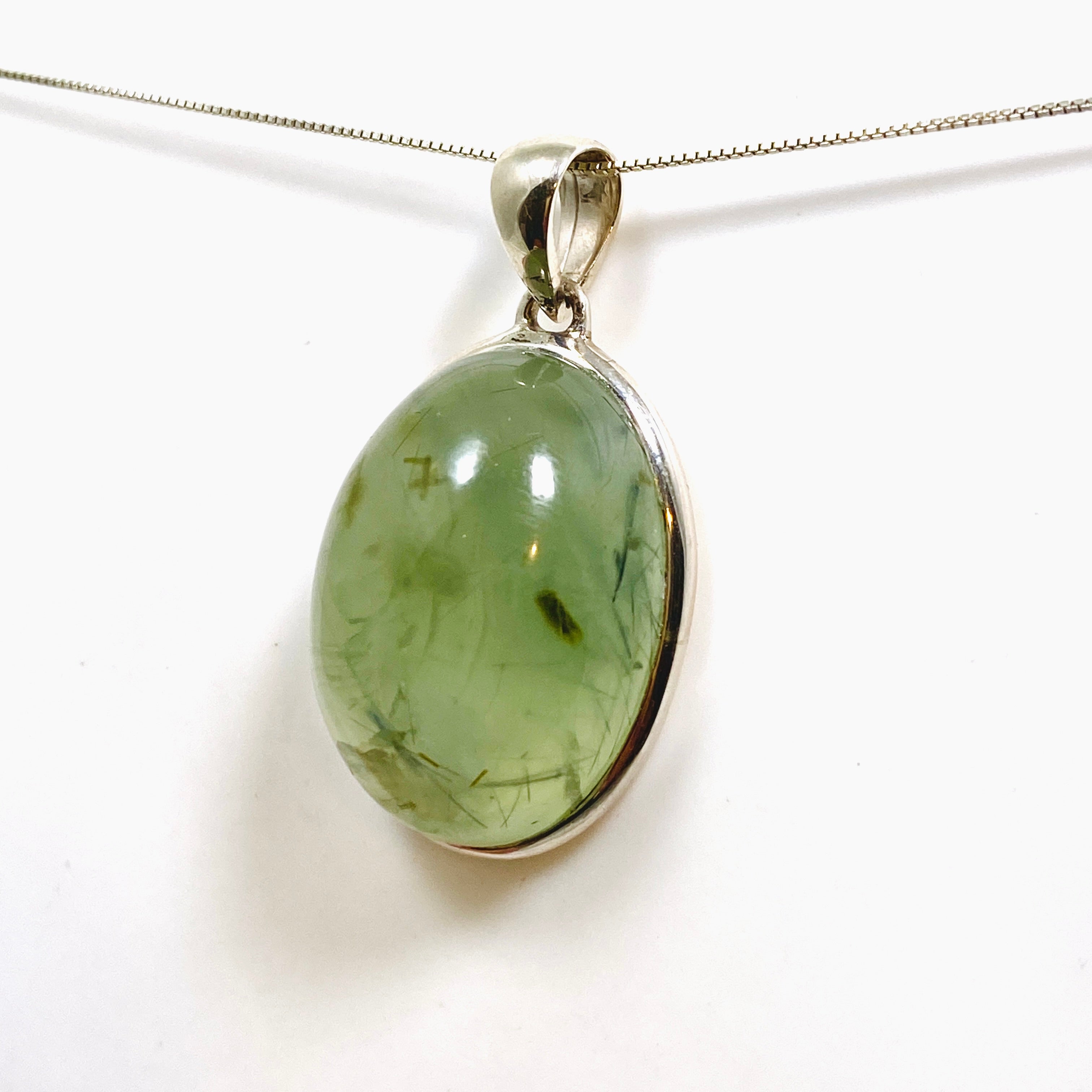 Natural Prehnite with Epidote Oval Cabochon Pendant - Handmade Gemstone Jewelry PPGJ1015 for Women, Healing Crystal Necklace for Meditation & Energy Balance