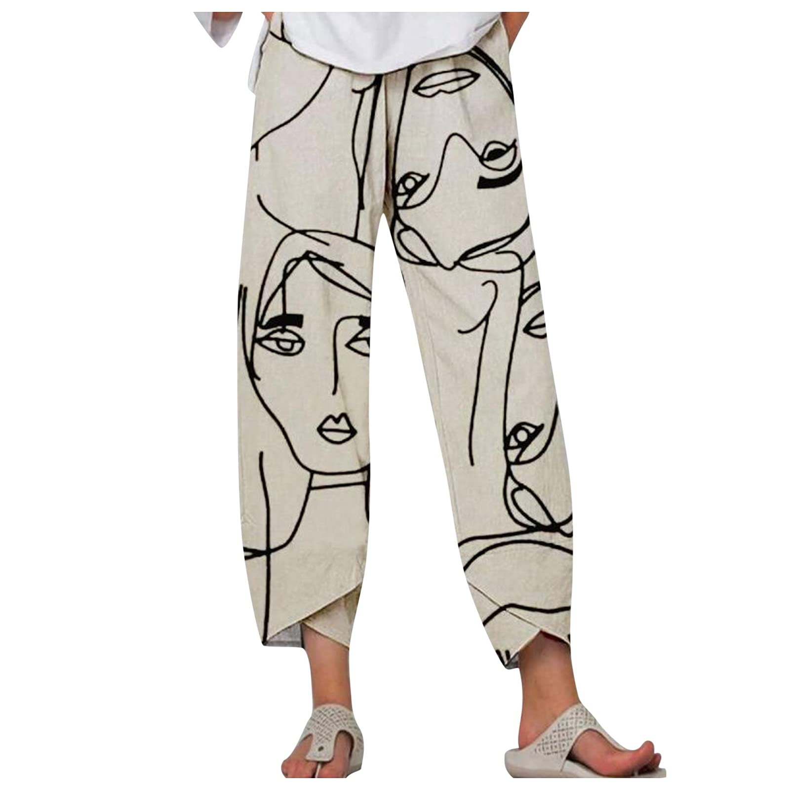 **Women's High Waist Wide Leg Elastic Print Casual Pants - Comfortable Lined Trousers for Everyday Wear, Office & Travel**