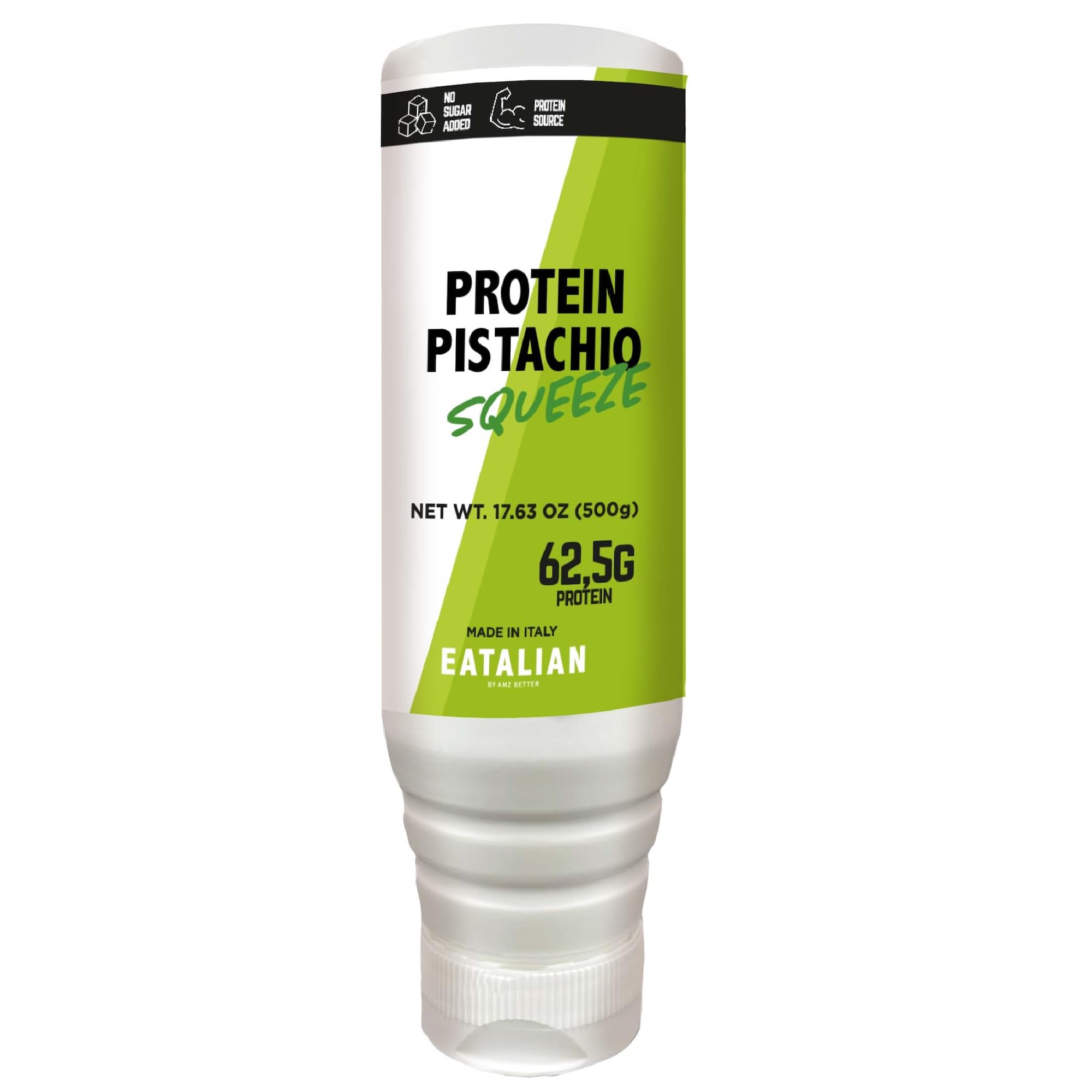 EATALIAN by AMZ BETTER Protein Pistachio Flavor Topping - 17.63oz (500g) Sweet Protein Cream in Squeeze Bottle - Made in Italy - Perfect for Ice Cream, Cakes, Desserts & Coffee Toppings
