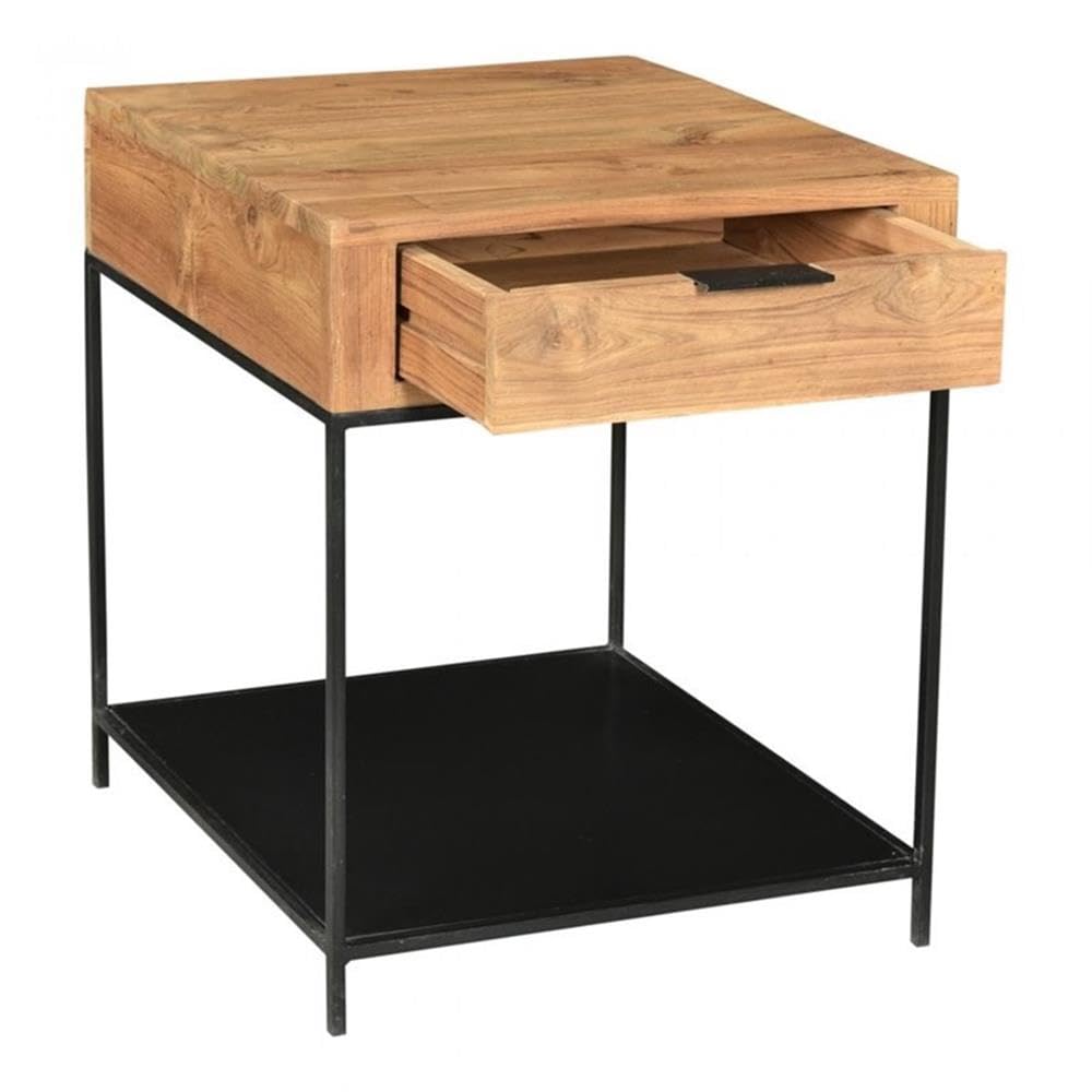 Moe's Home Collection Joliet Side Table - Modern Nightstand with Storage Shelf for Bedroom, Living Room, or Office - Compact End Table with Sturdy Metal Frame and Wooden Top