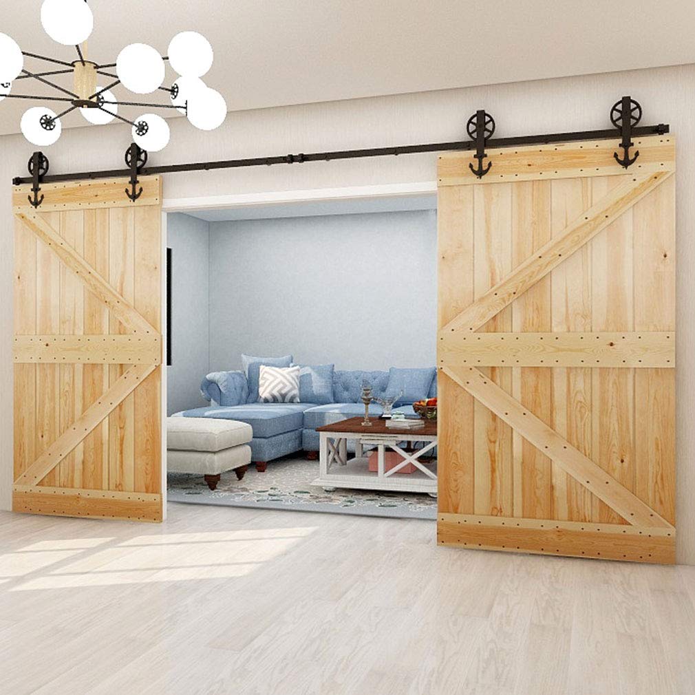 CCJH 13.6FT Heavy Duty Sliding Barn Door Hardware Kit - Smooth & Quiet Operation, Easy Installation for 40.8