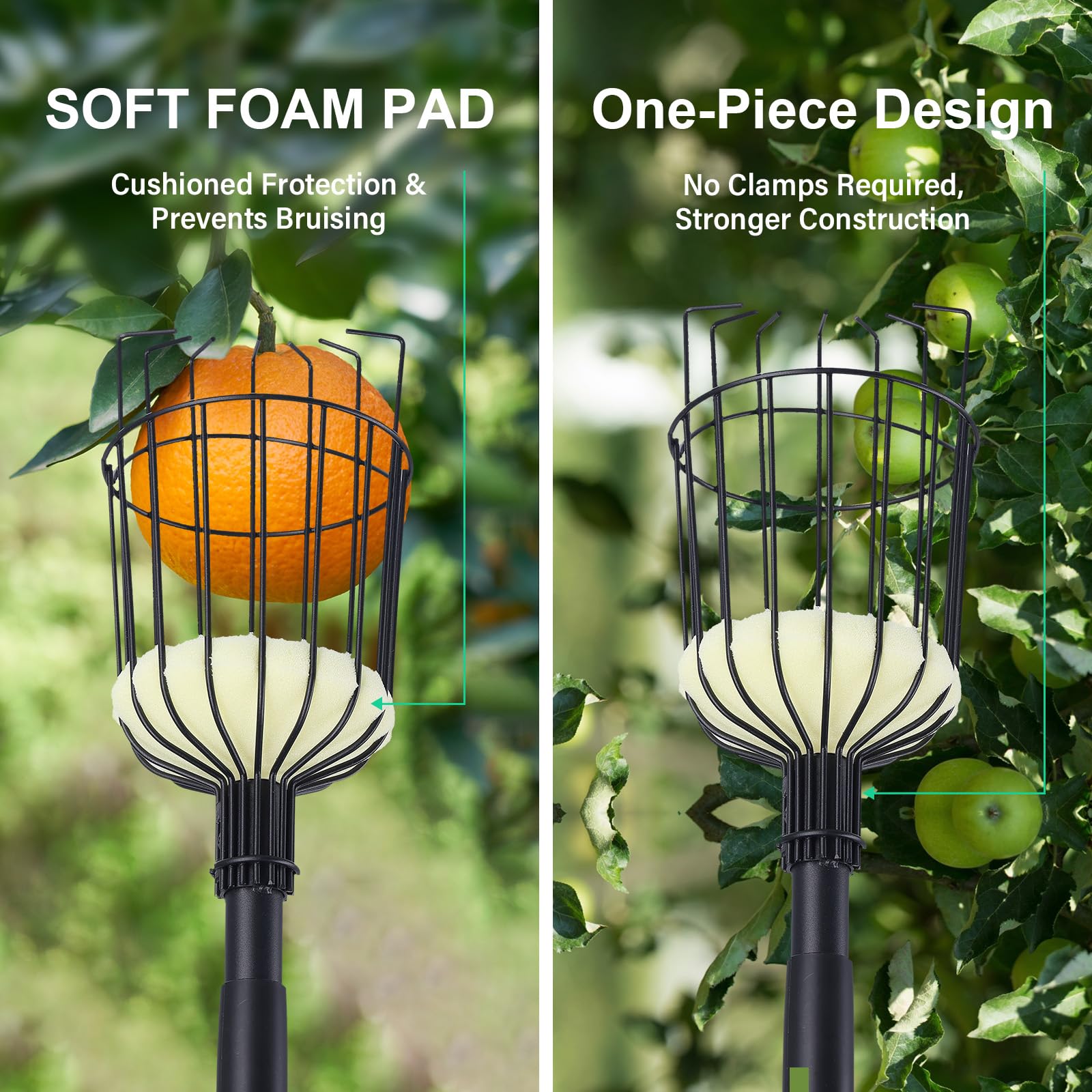 8.43FT Adjustable Fruit Picker Pole with Basket - Stainless Steel Handle Apple Picker Tool for Harvesting Mango, Pear, Orange & Avocados | Perfect for Home Gardening, Orchard Harvesting & Tall Tree Fruit Collection (Black)