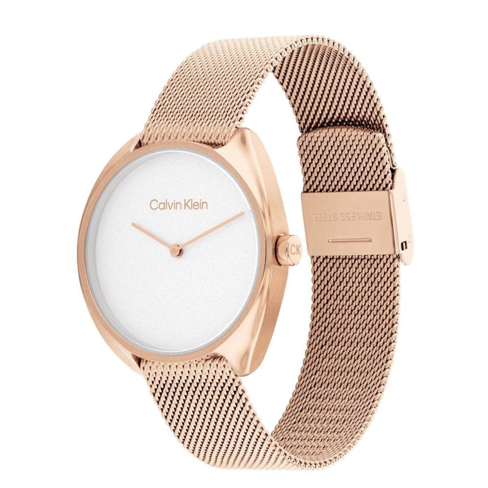 Calvin Klein Women's Watch with White Dial & Rose Gold Milanese Strap - Model 25200270 | Elegant Fashion Accessory for Everyday Wear, Office & Special Occasions