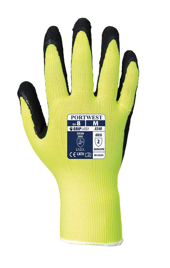 Portwest Hi-Vis Grip Glove - ANSI 105 Certified, Medium Size, Durable Work Safety Gloves for Enhanced Grip and Protection in Construction, Warehousing, and Outdoor Tasks